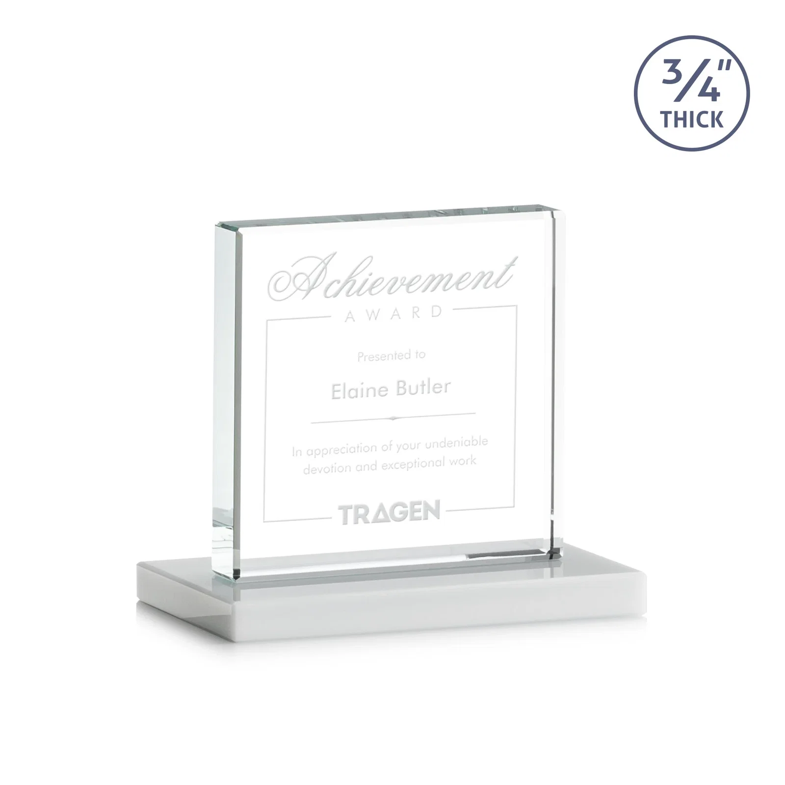Custom printed Jade Glass Square Award With Continuous Matching Base for employee recognition