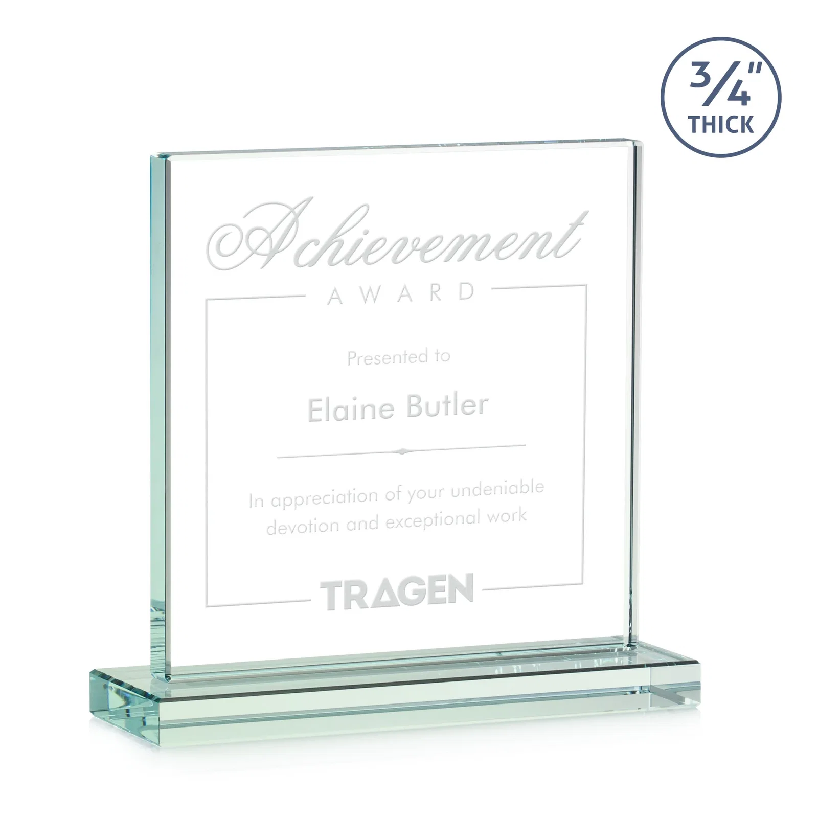 Custom Jade Glass Square Award With Continuous Matching Base for retirement presentations