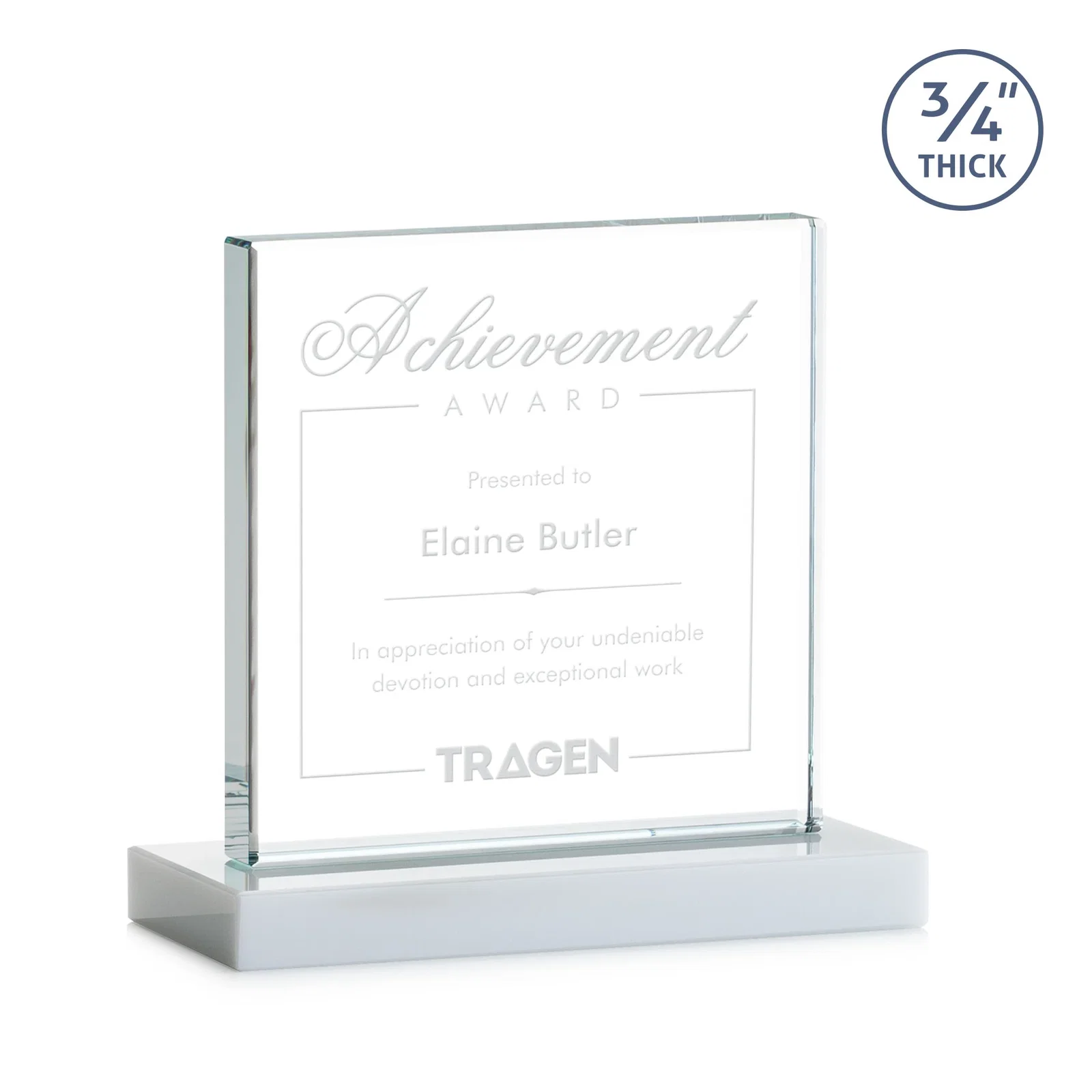 Custom printed Jade Glass Square Award With Continuous Matching Base for service anniversary gifts