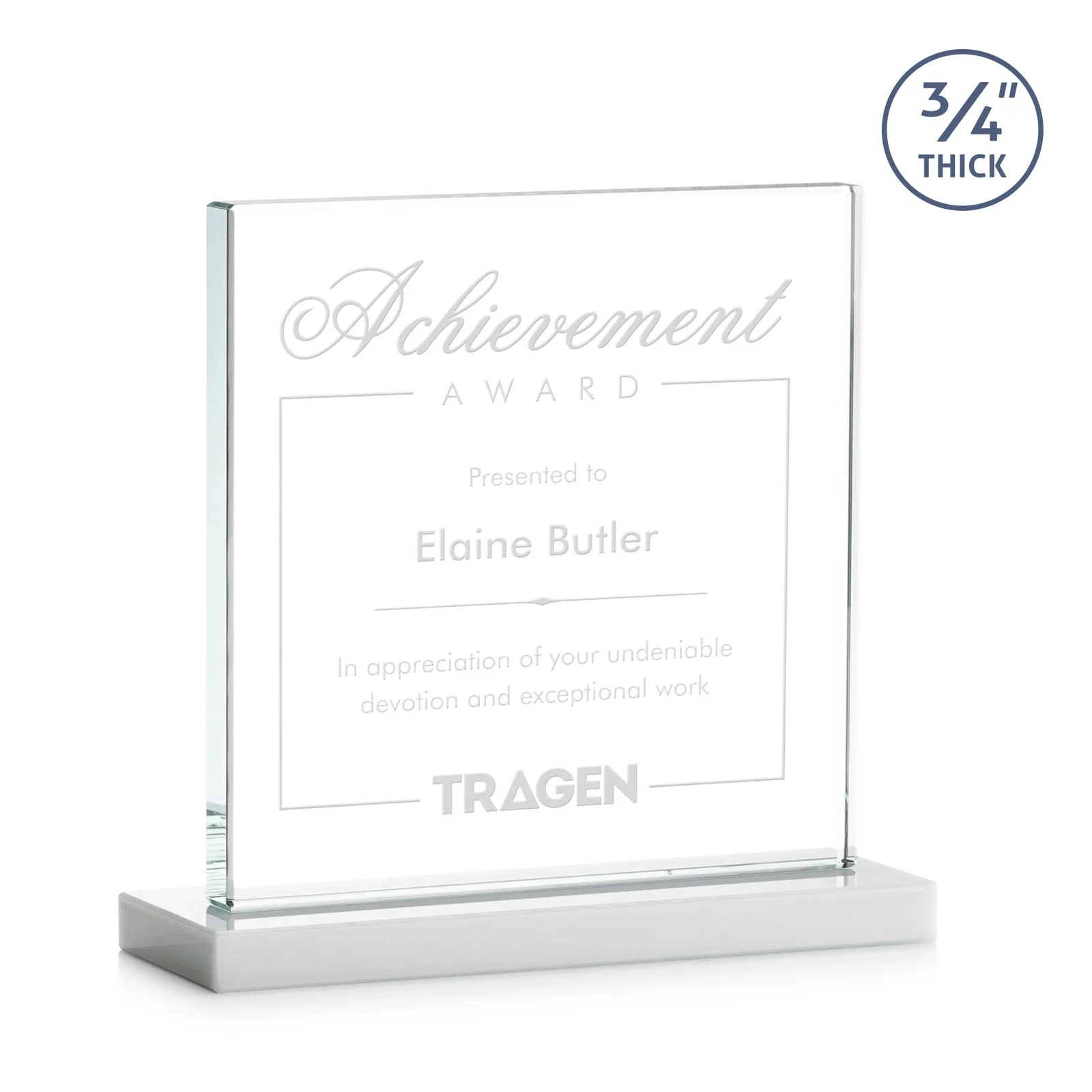 Custom printed Jade Glass Square Award With Continuous Matching Base for retirement presentations