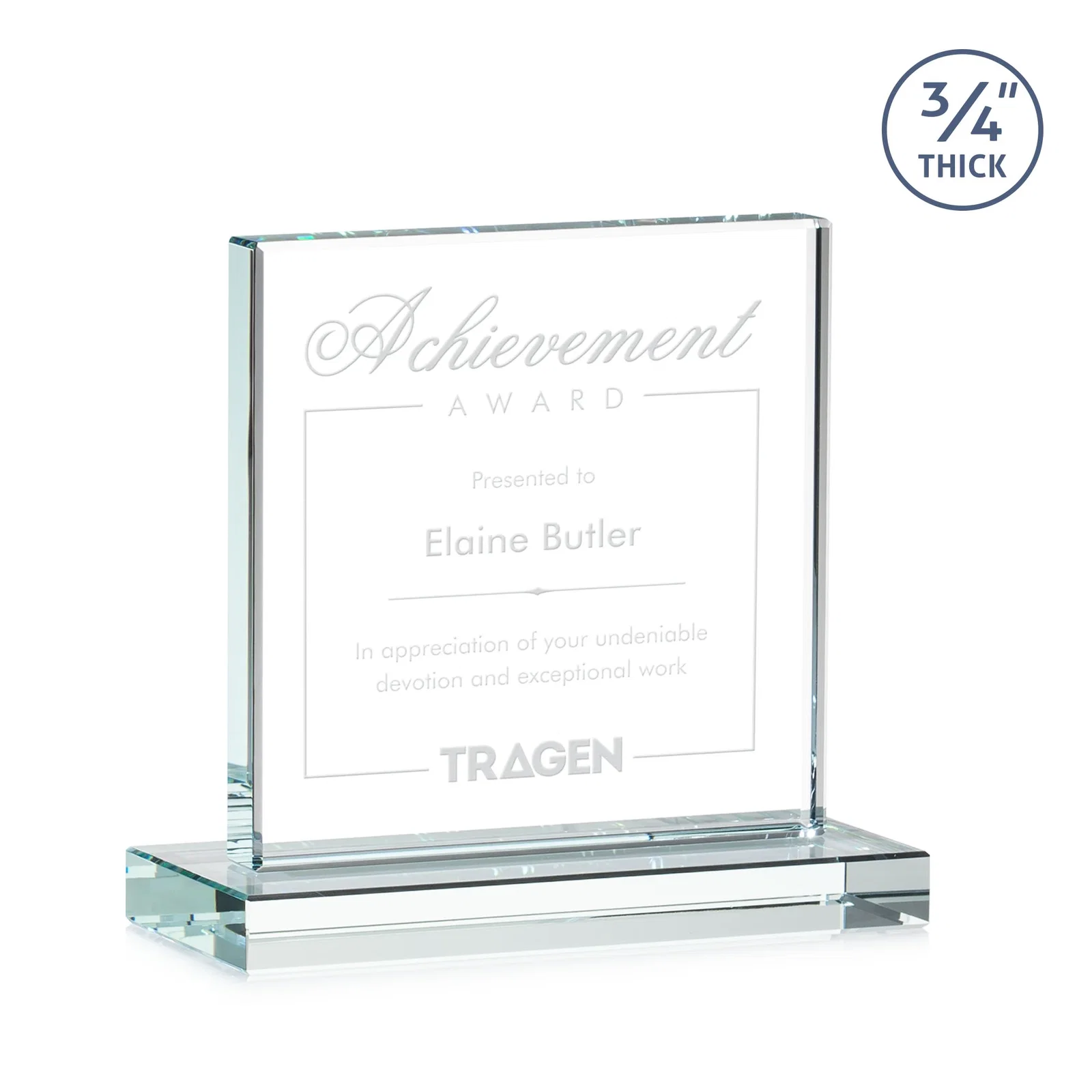 Custom Jade Glass Square Award With Continuous Matching Base for safety achievement programs