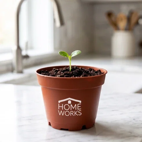 Terra cotta petite planter seed kit in presentation sleeve, promotional grow kit