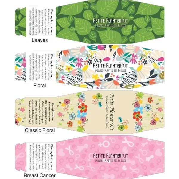 Custom-branded petite planter seed kit sleeve, terra cotta promotional grow kit