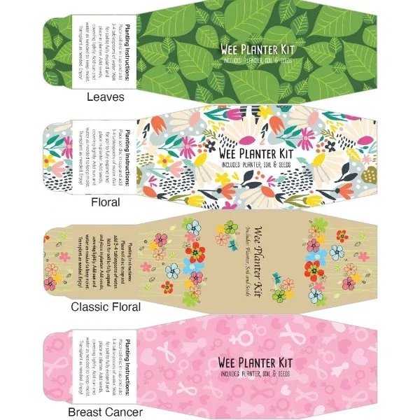 Custom-branded Wee planter seed kit sleeve, terra cotta promotional grow kit
