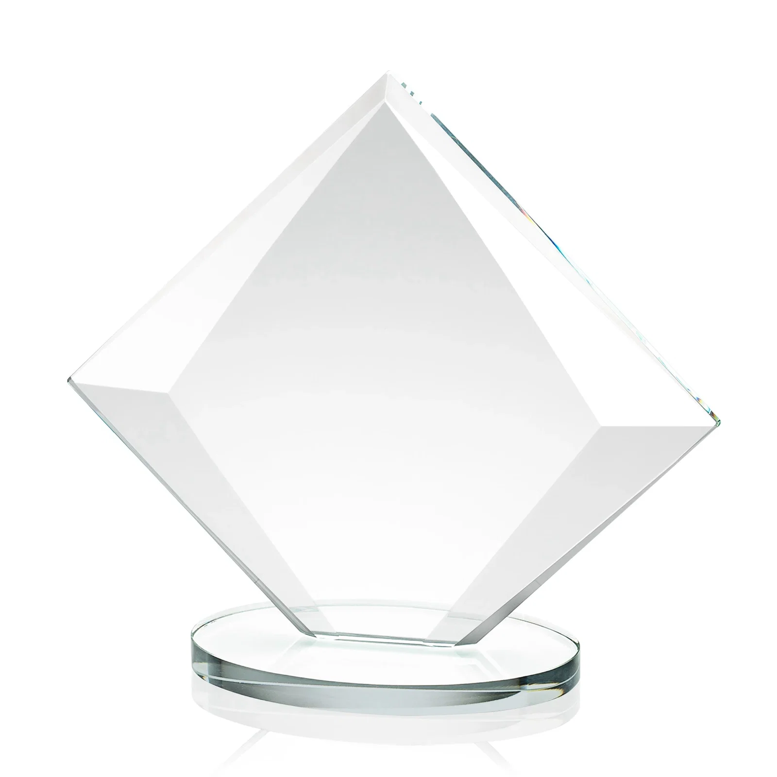 Custom engraved Starfire Crystal Diamond Award on a Broad-Beveled Round Base for dealer and partner awards