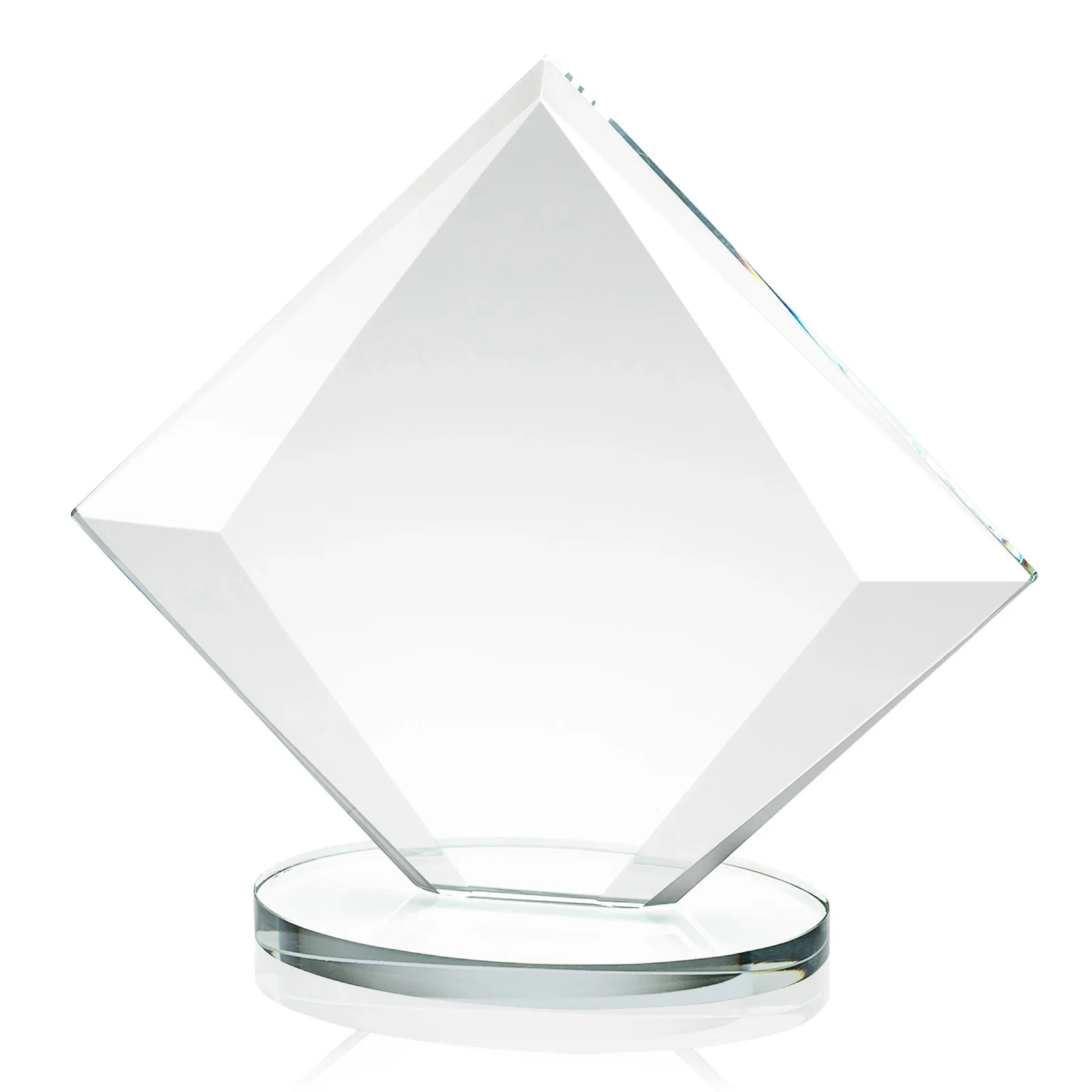 Custom engraved Starfire Crystal Diamond Award on a Broad-Beveled Round Base for company anniversary events