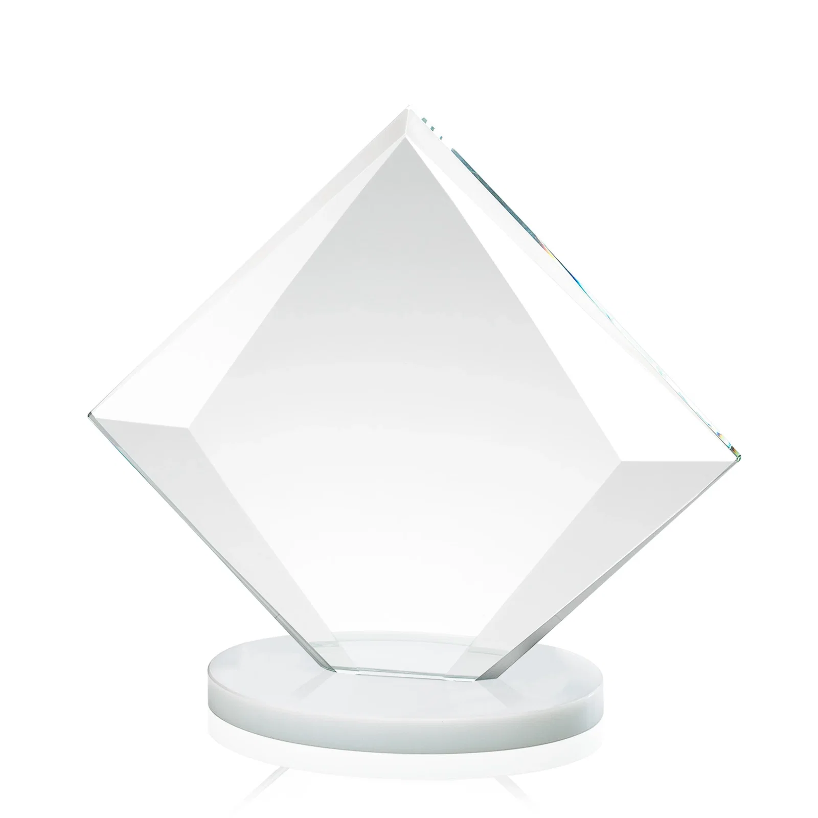 Custom Starfire Crystal Diamond Award on a Broad-Beveled Round Base, with your logo for employee recognition