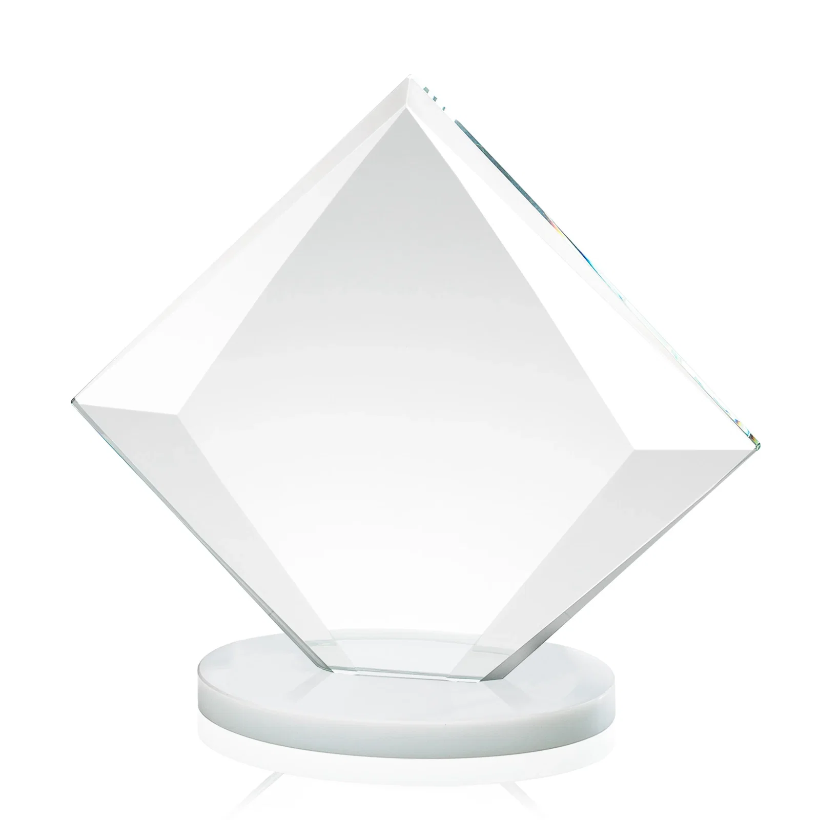 Custom Starfire Crystal Diamond Award on a Broad-Beveled Round Base, with your logo for corporate award ceremonies
