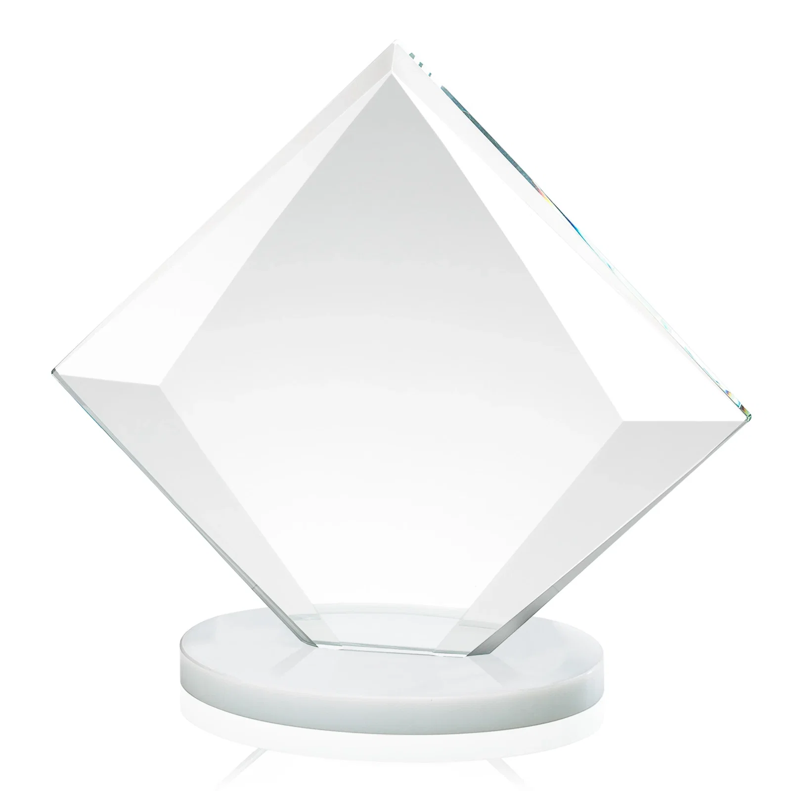 Custom Starfire Crystal Diamond Award on a Broad-Beveled Round Base, with your logo for service anniversary gifts