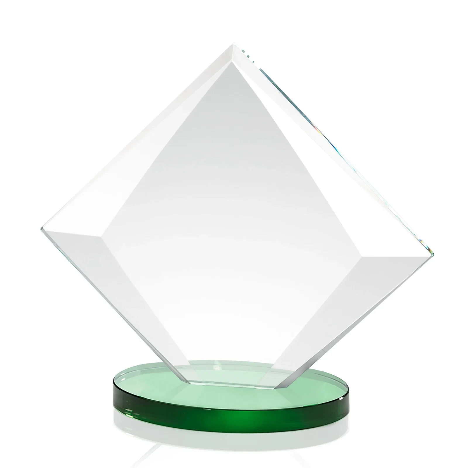 Custom Starfire Crystal Diamond Award on a Broad-Beveled Round Base, with your logo for retirement presentations