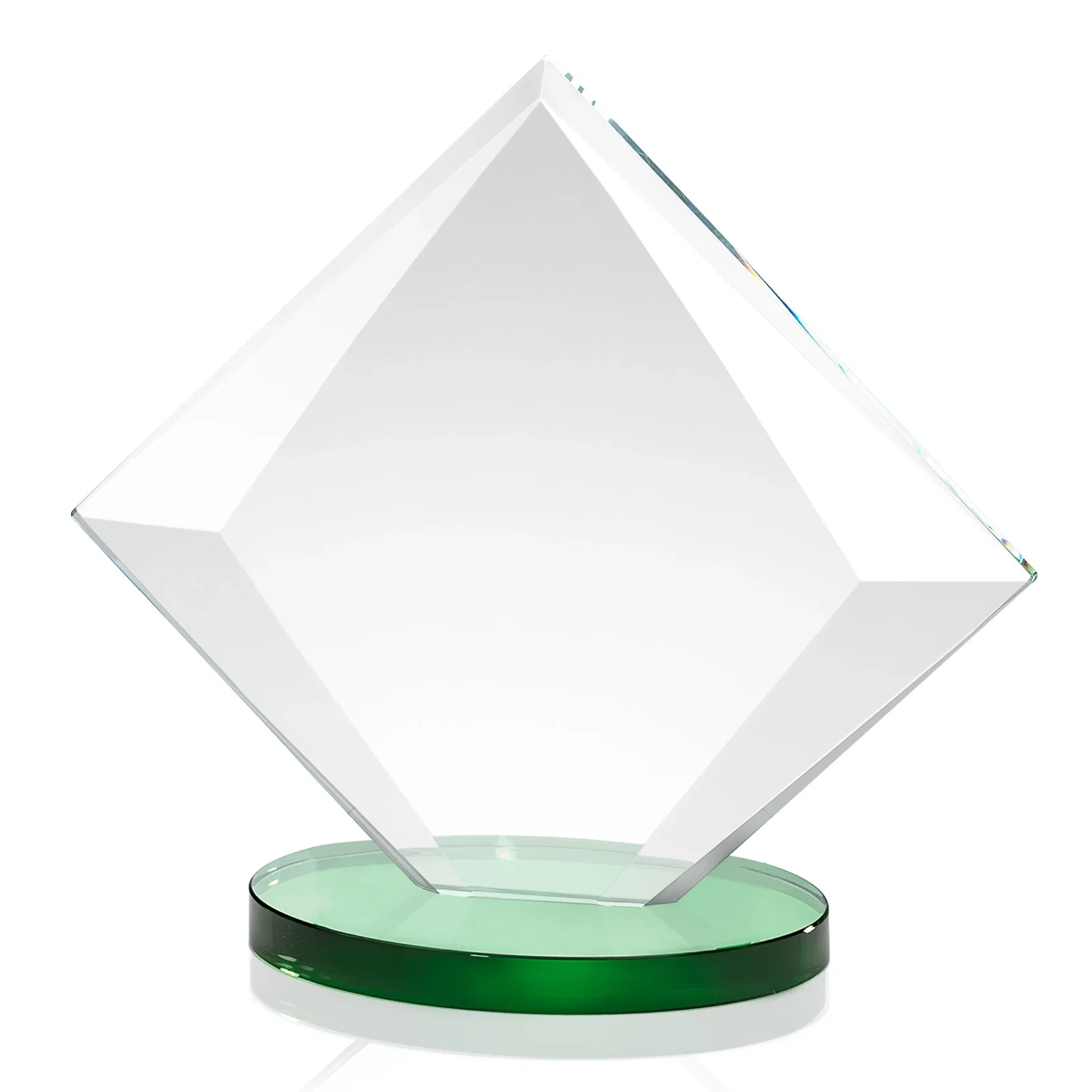Custom Starfire Crystal Diamond Award on a Broad-Beveled Round Base, with your logo for team milestone celebrations