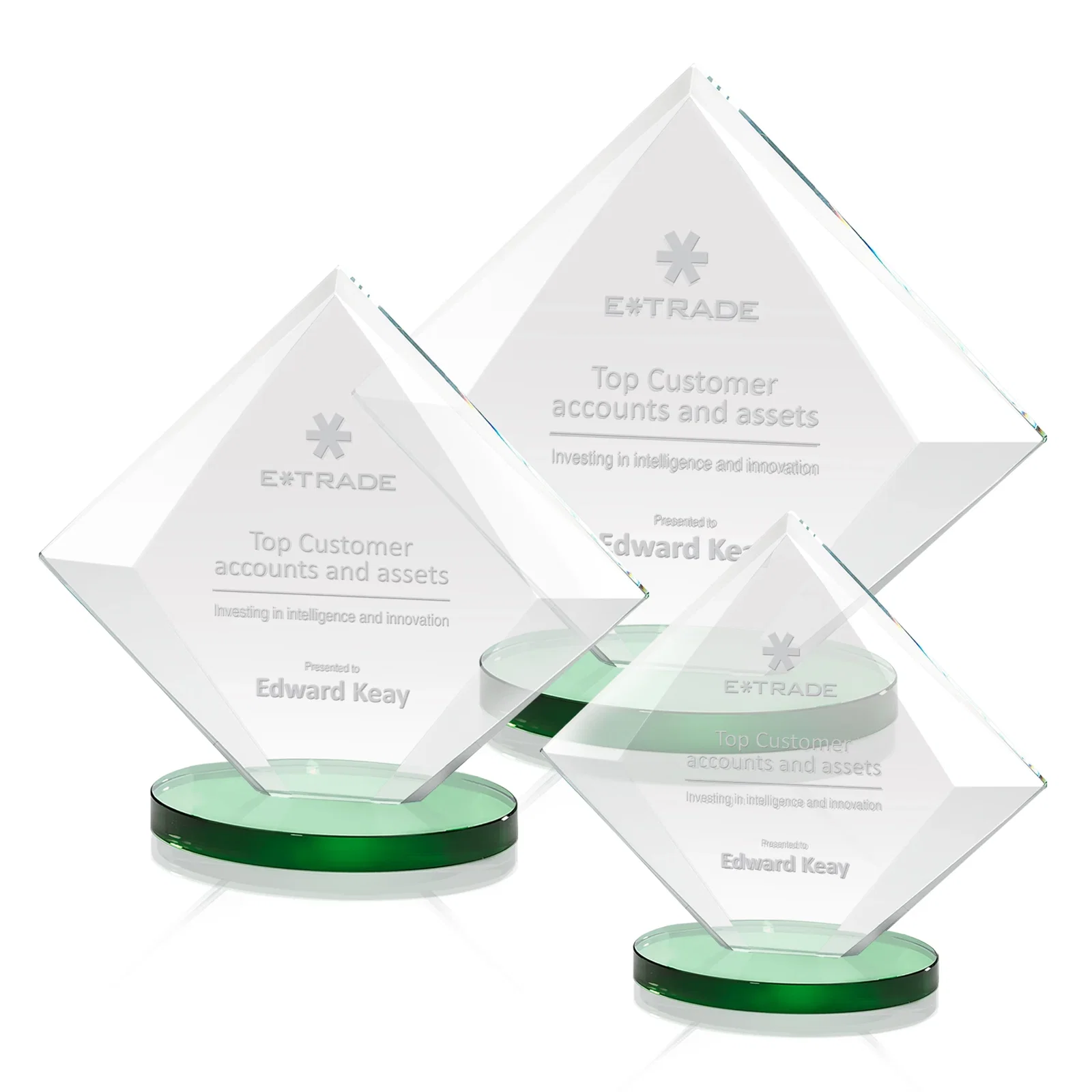 Custom Starfire Crystal Diamond Award on a Broad-Beveled Round Base for volunteer appreciation