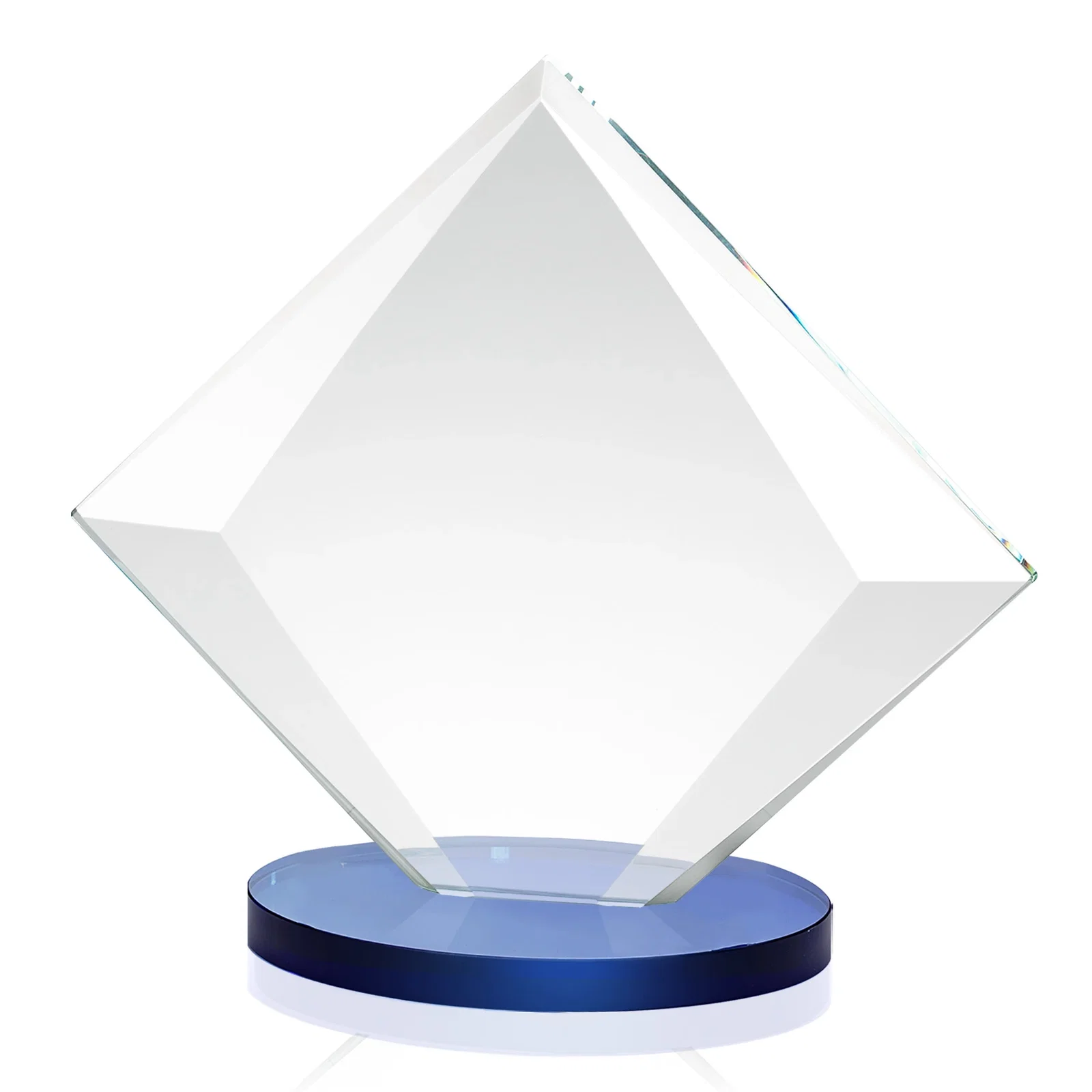 Custom Starfire Crystal Diamond Award on a Broad-Beveled Round Base, with your logo for company anniversary events