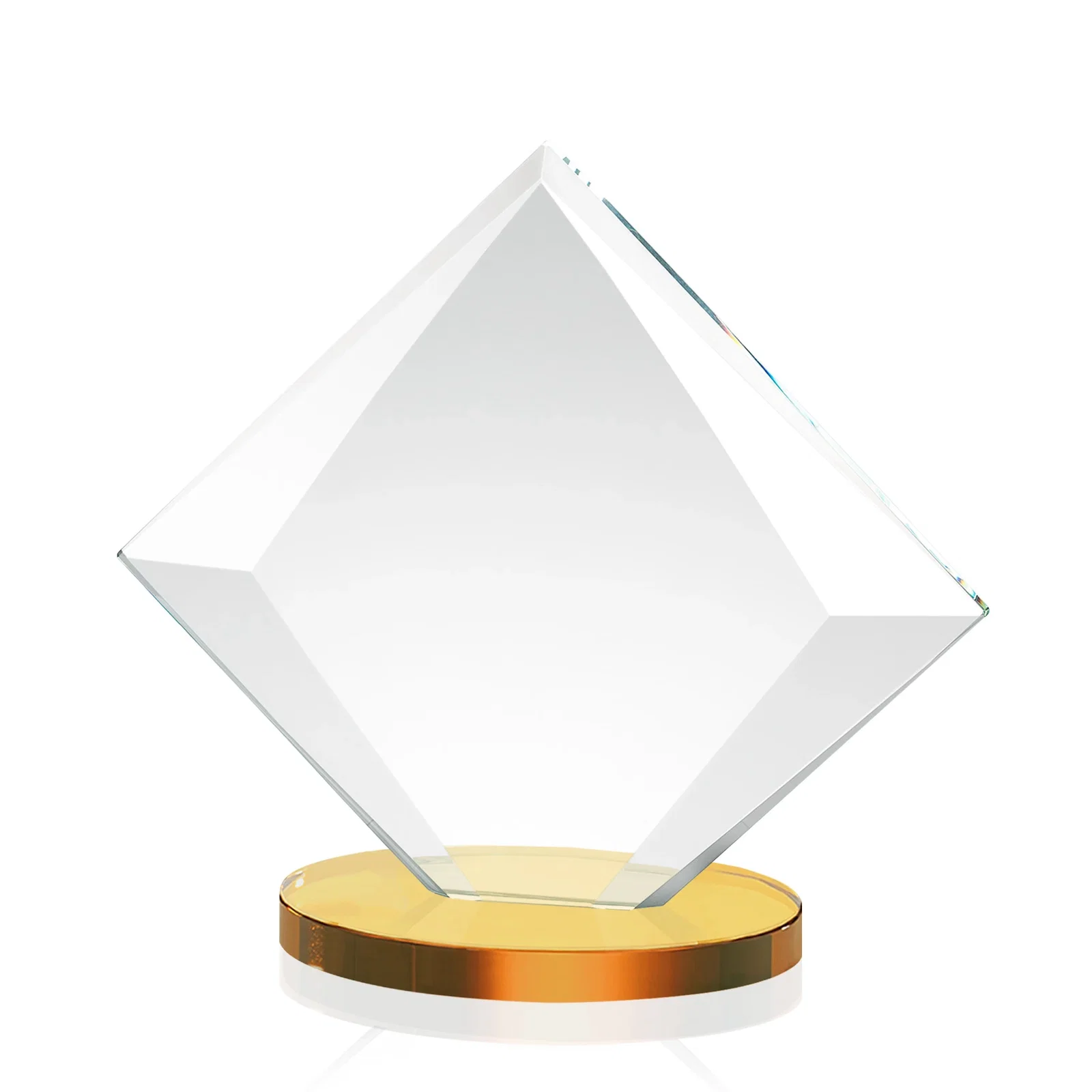 Personalized Starfire Crystal Diamond Award on a Broad-Beveled Round Base, with your logo for employee recognition