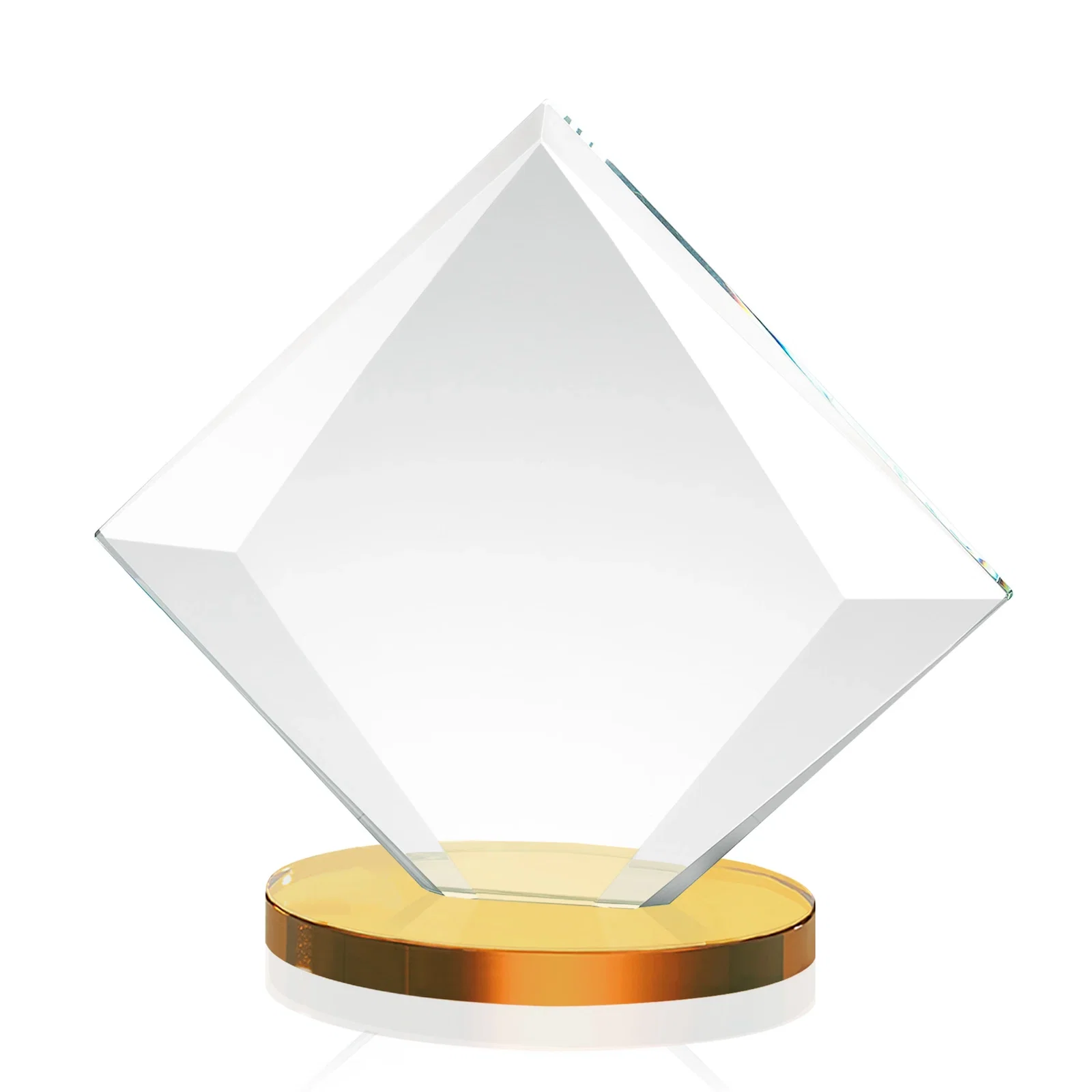 Personalized Starfire Crystal Diamond Award on a Broad-Beveled Round Base, with your logo for corporate award ceremonies