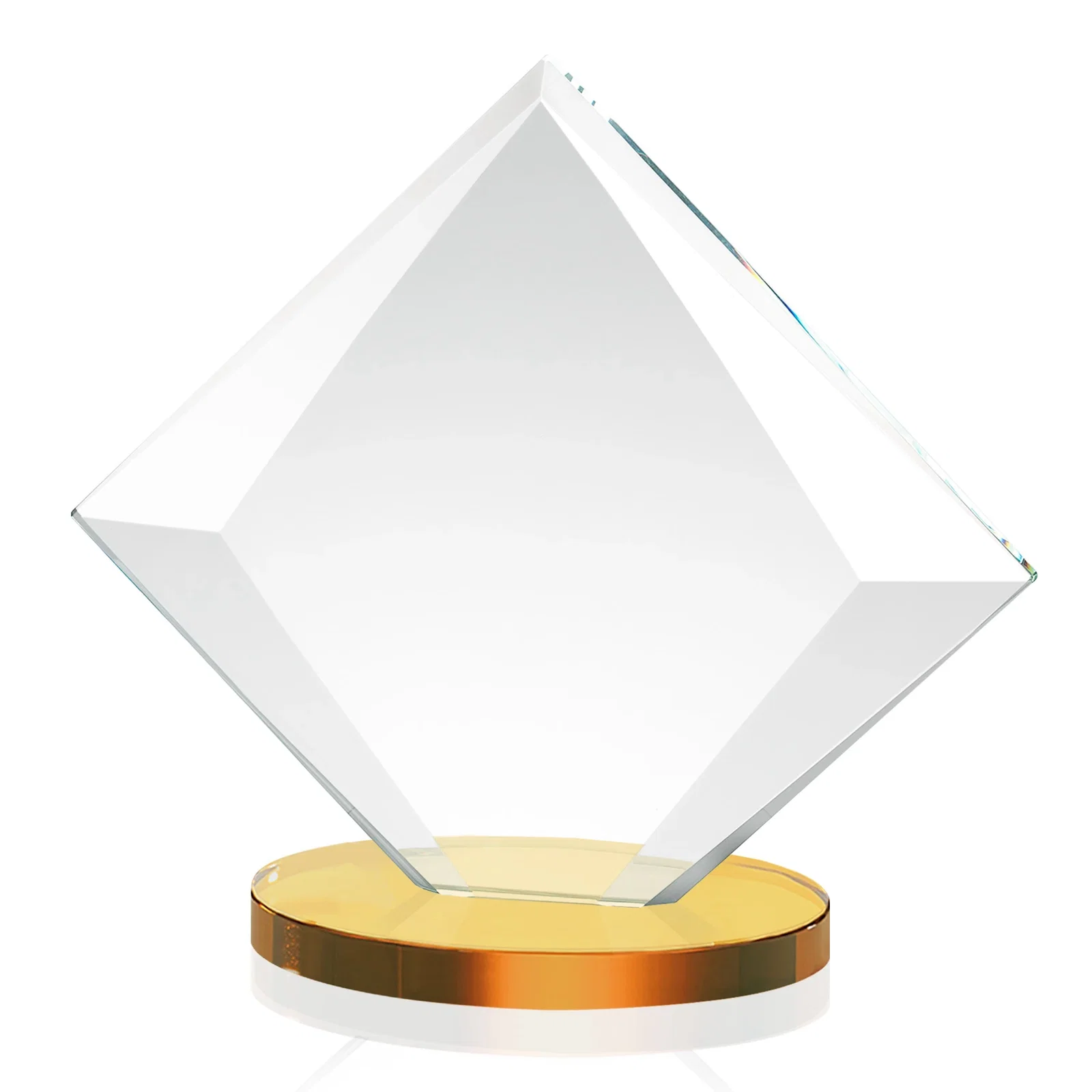 Personalized Starfire Crystal Diamond Award on a Broad-Beveled Round Base, with your logo for service anniversary gifts