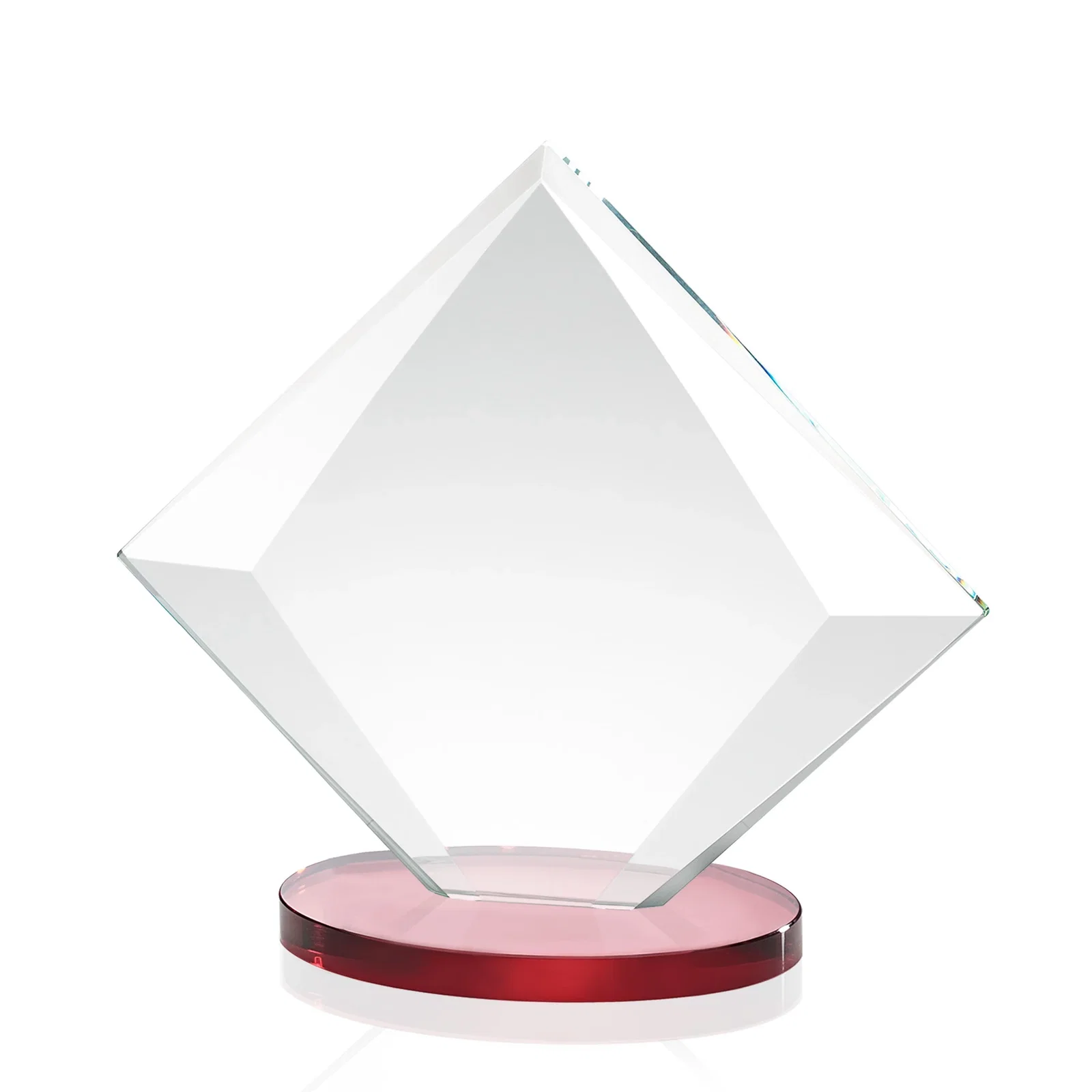 Personalized Starfire Crystal Diamond Award on a Broad-Beveled Round Base, with your logo for sales achievement awards
