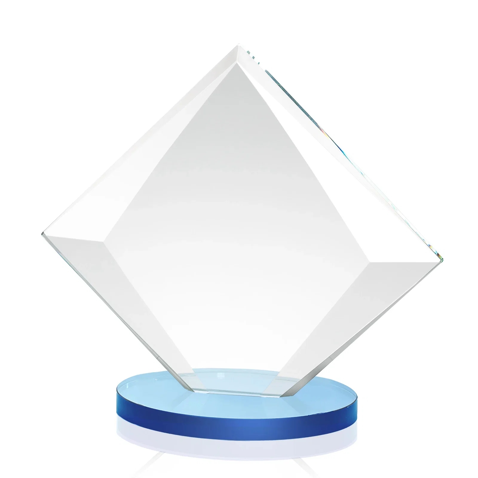 Personalized Starfire Crystal Diamond Award on a Broad-Beveled Round Base, with your logo for graduation ceremonies