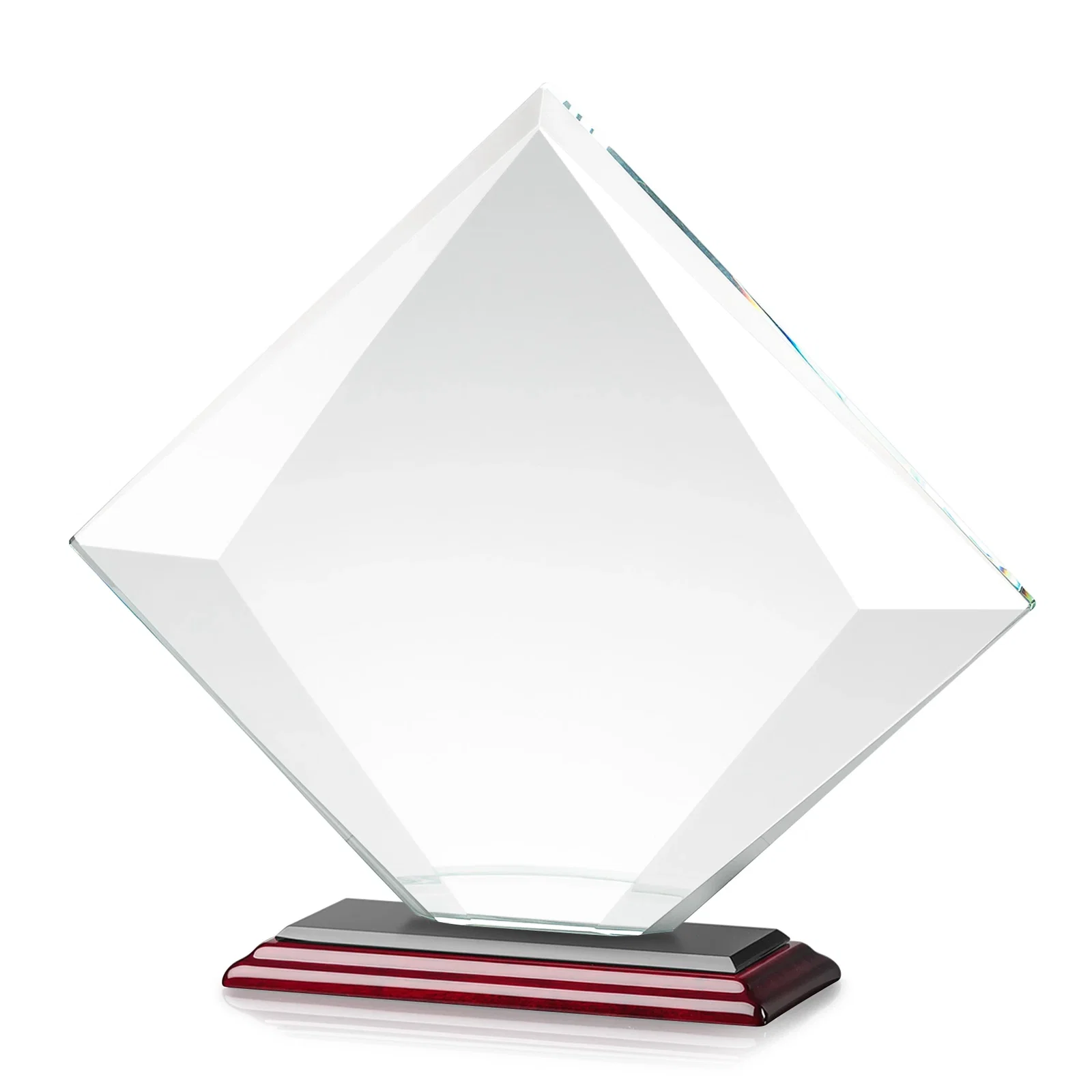 Personalized Starfire Crystal Diamond Award on a Broad-Beveled Round Base, with your logo for company anniversary events