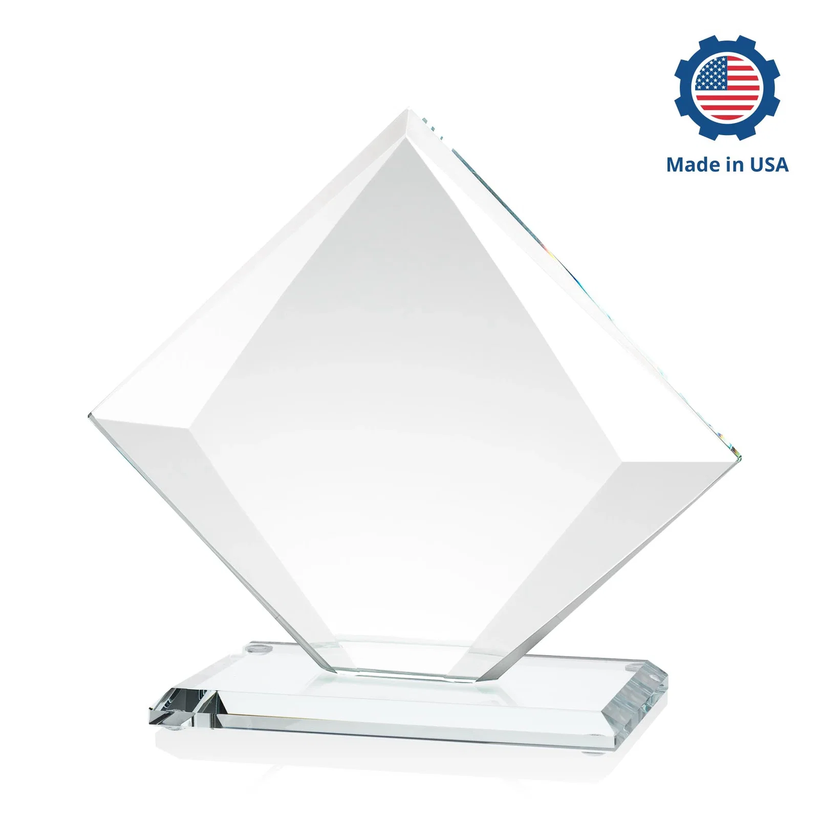 Promotional Starfire Crystal Diamond Award on a Broad-Beveled Round Base, with your logo for employee recognition