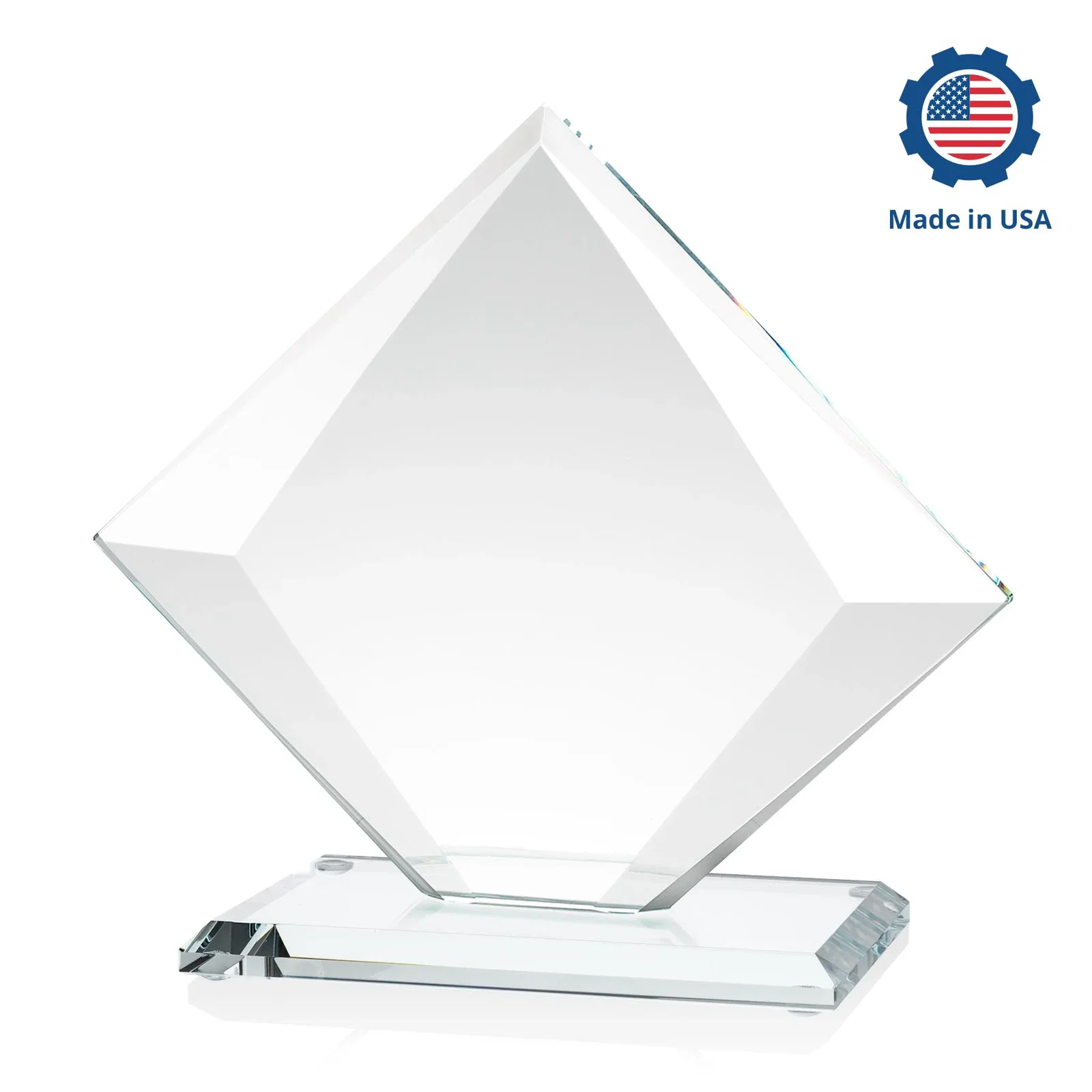 Promotional Starfire Crystal Diamond Award on a Broad-Beveled Round Base, with your logo for corporate award ceremonies
