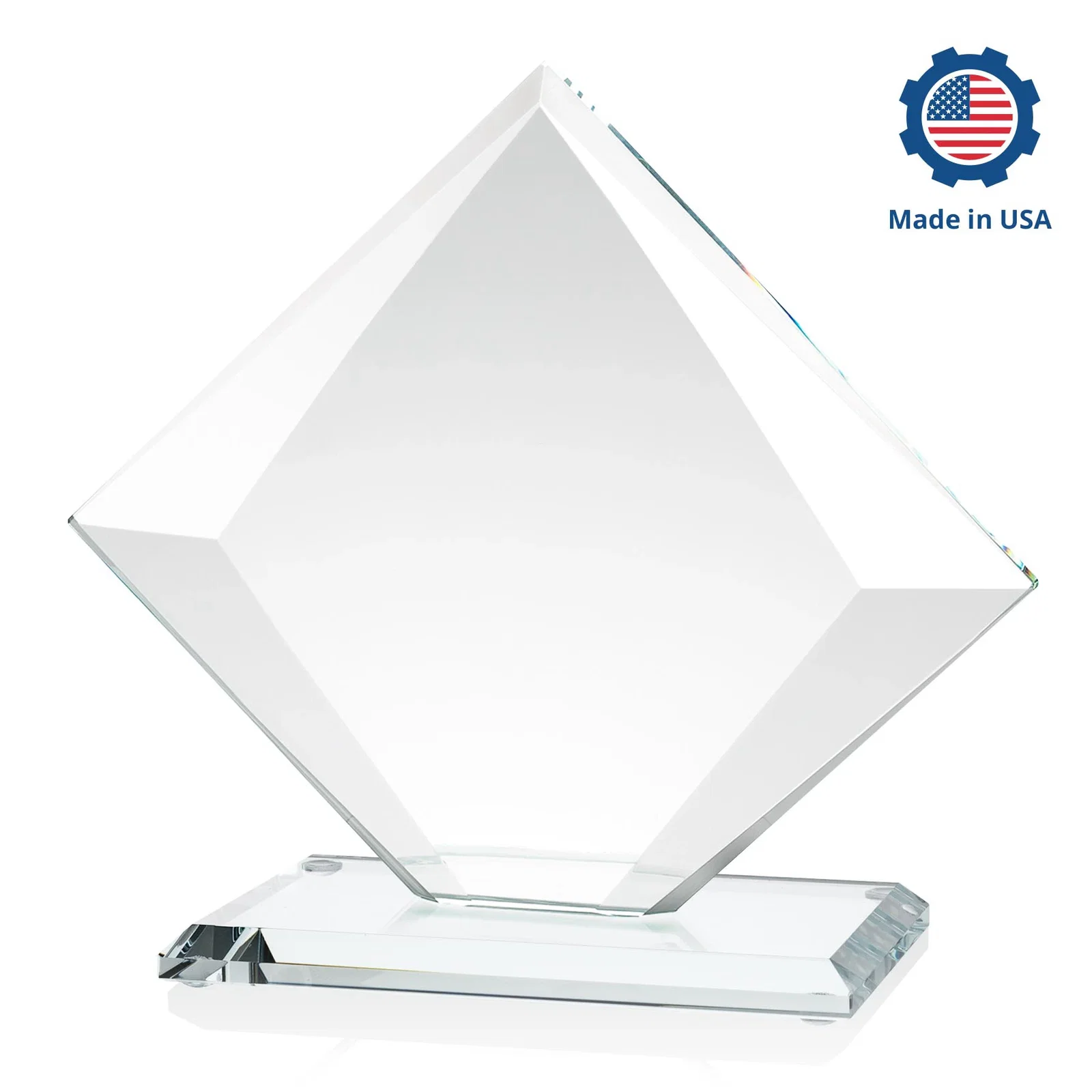 Promotional Starfire Crystal Diamond Award on a Broad-Beveled Round Base, with your logo for service anniversary gifts