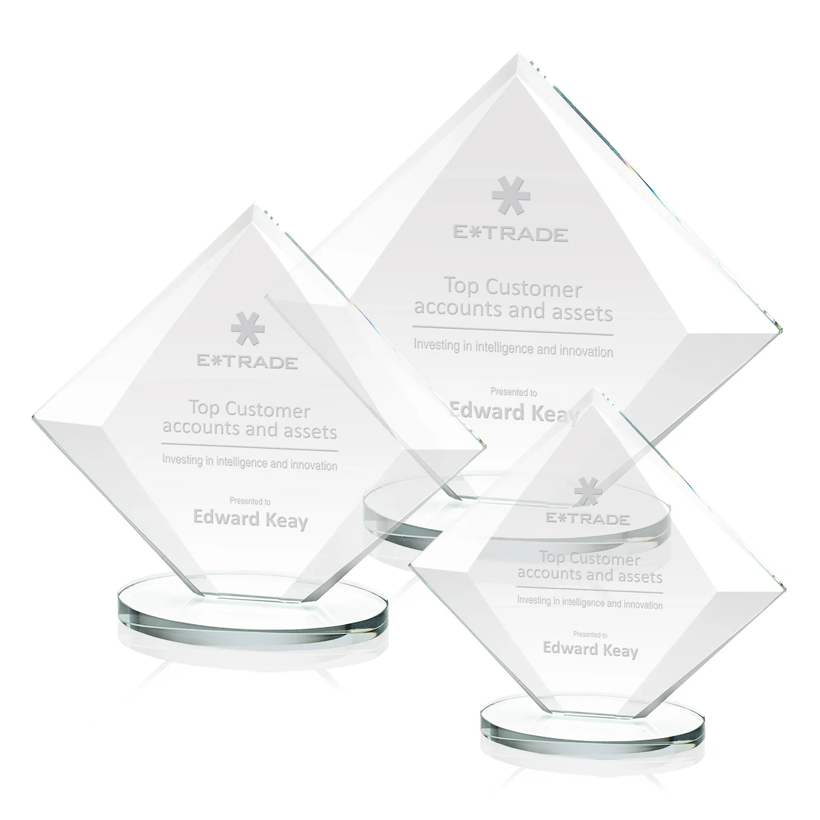 Personalized Starfire Crystal Diamond Award on a Broad-Beveled Round Base for team milestone celebrations