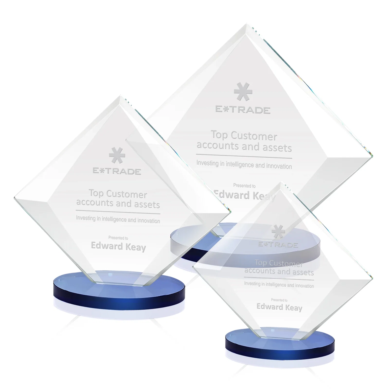 Personalized Starfire Crystal Diamond Award on a Broad-Beveled Round Base for volunteer appreciation