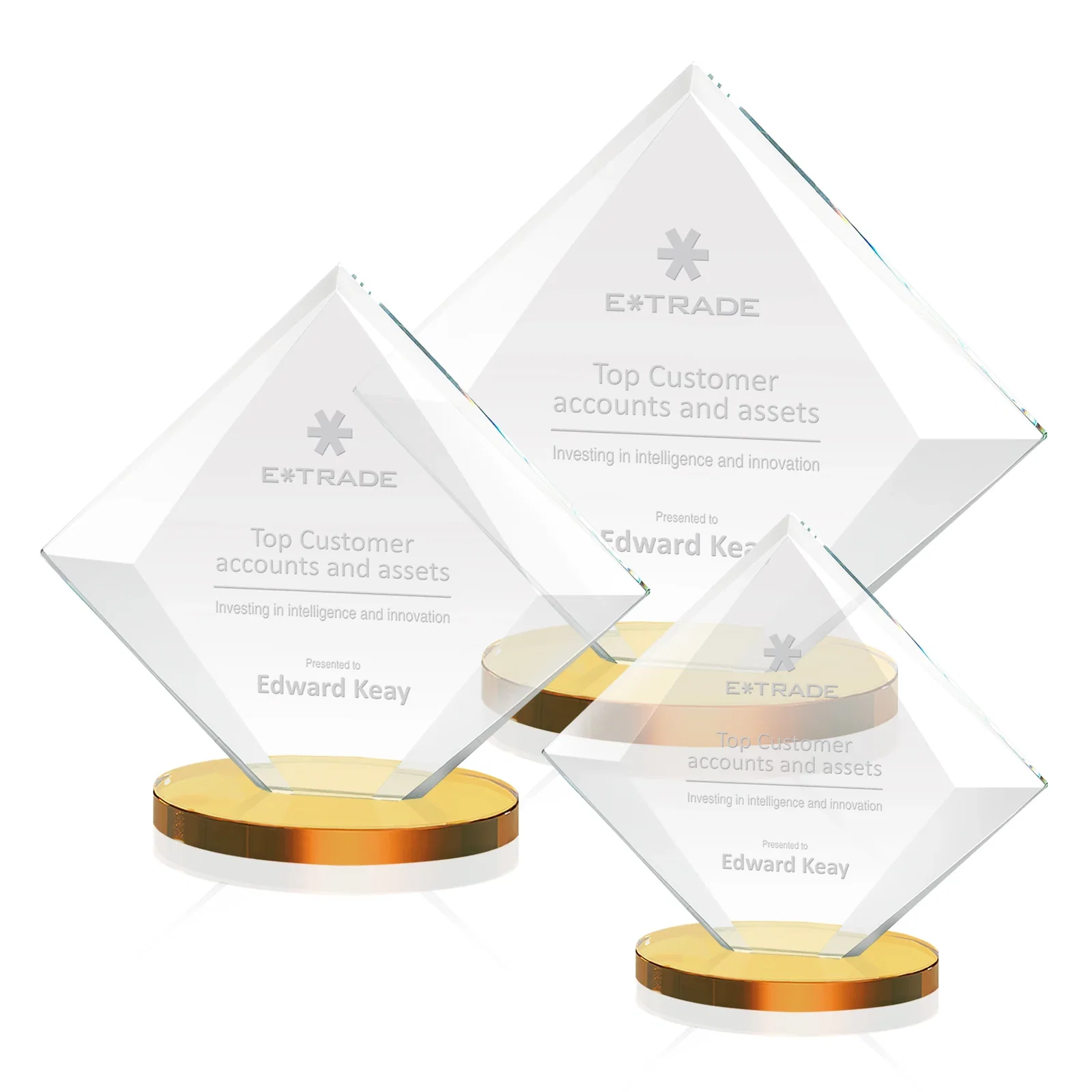 Promotional Starfire Crystal Diamond Award on a Broad-Beveled Round Base for corporate award ceremonies