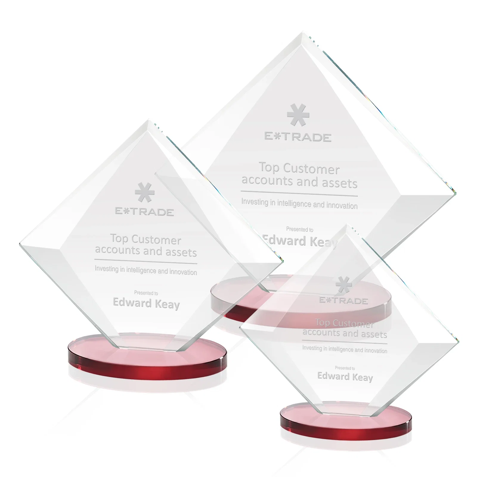 Promotional Starfire Crystal Diamond Award on a Broad-Beveled Round Base for team milestone celebrations