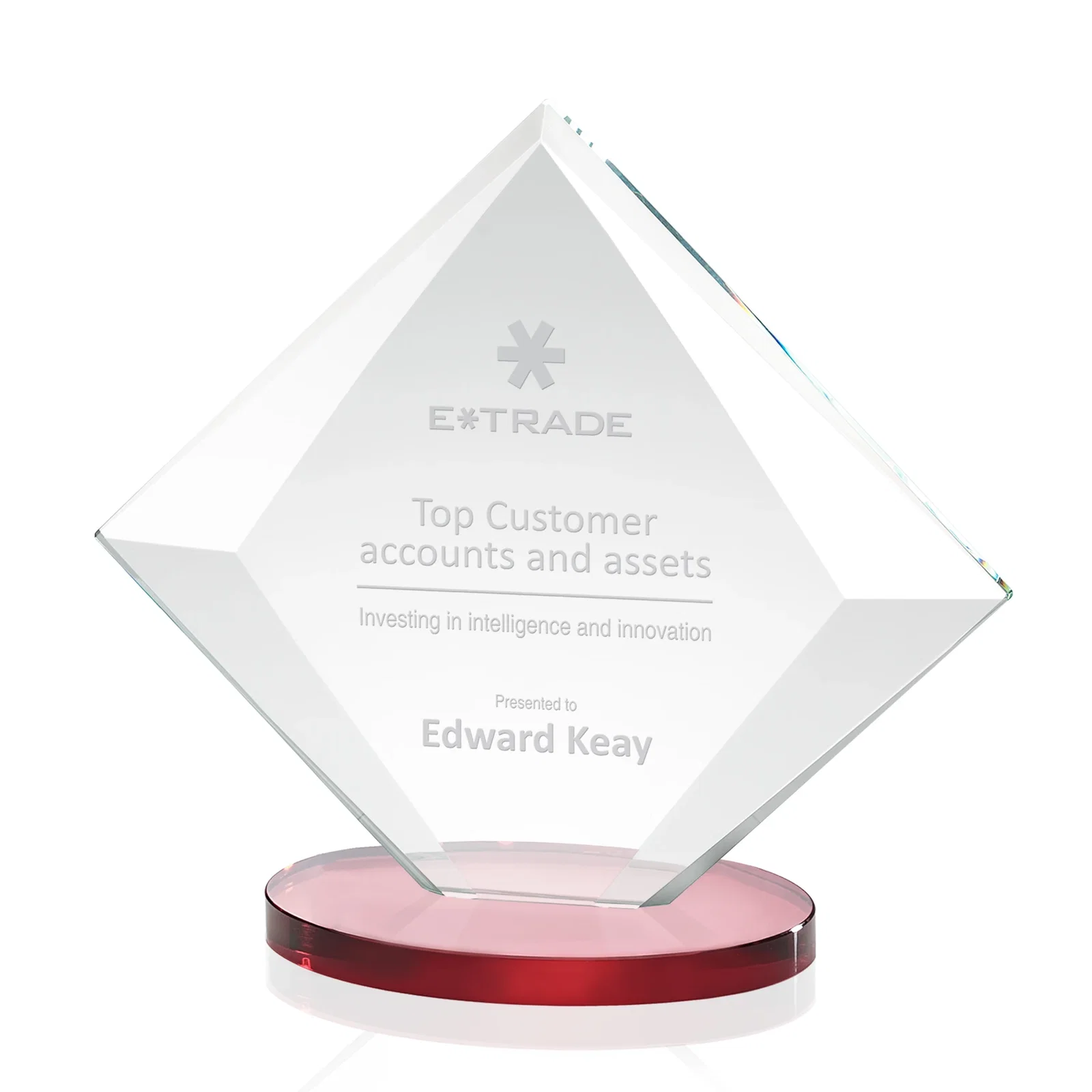 Promotional Starfire Crystal Diamond Award on a Broad-Beveled Round Base for graduation ceremonies