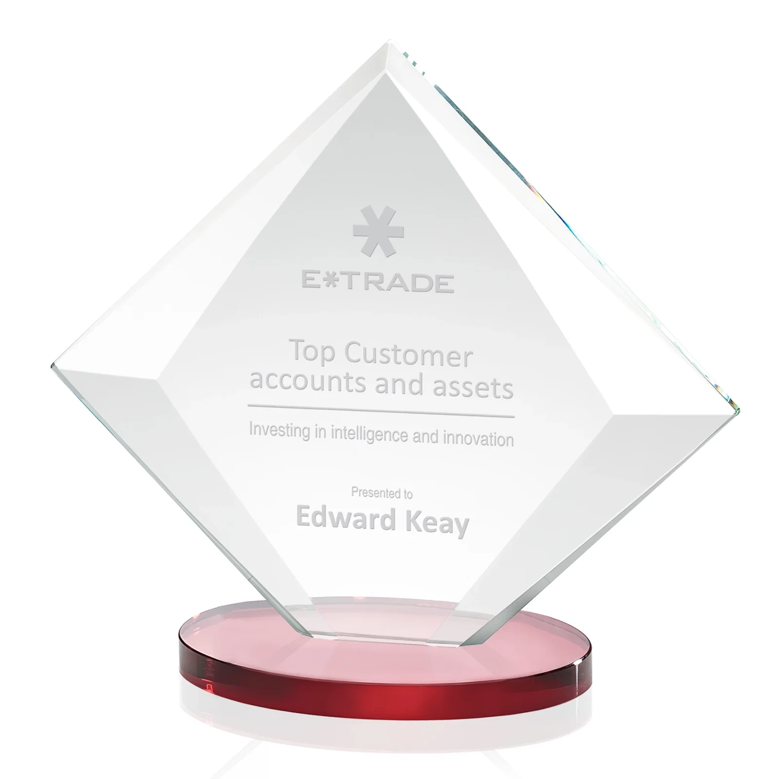Promotional Starfire Crystal Diamond Award on a Broad-Beveled Round Base for safety achievement programs