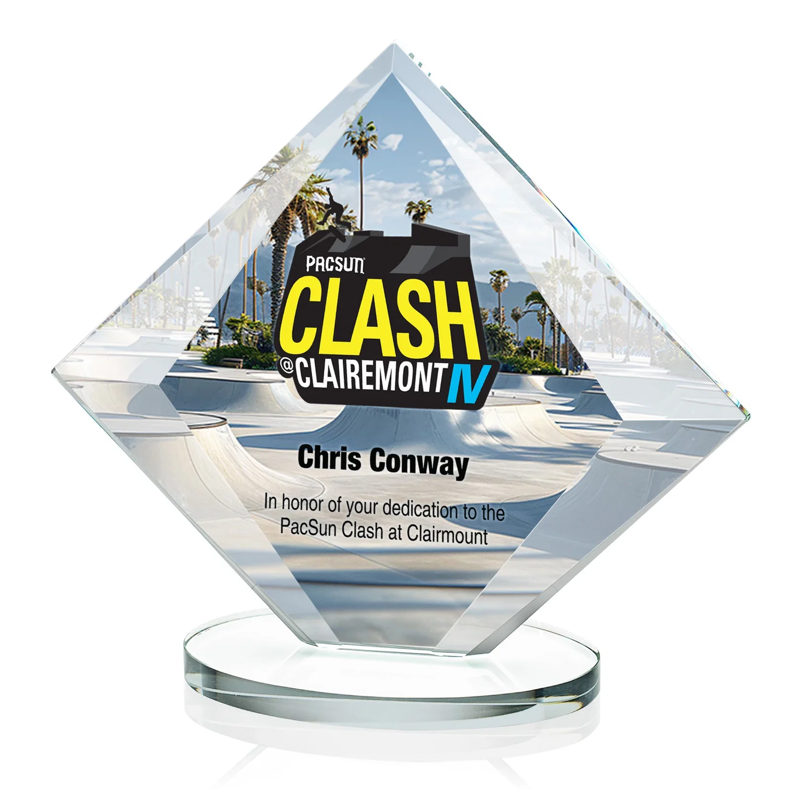 Custom Starfire Crystal Diamond Award on a Broad-Beveled Round Base for sales achievement awards