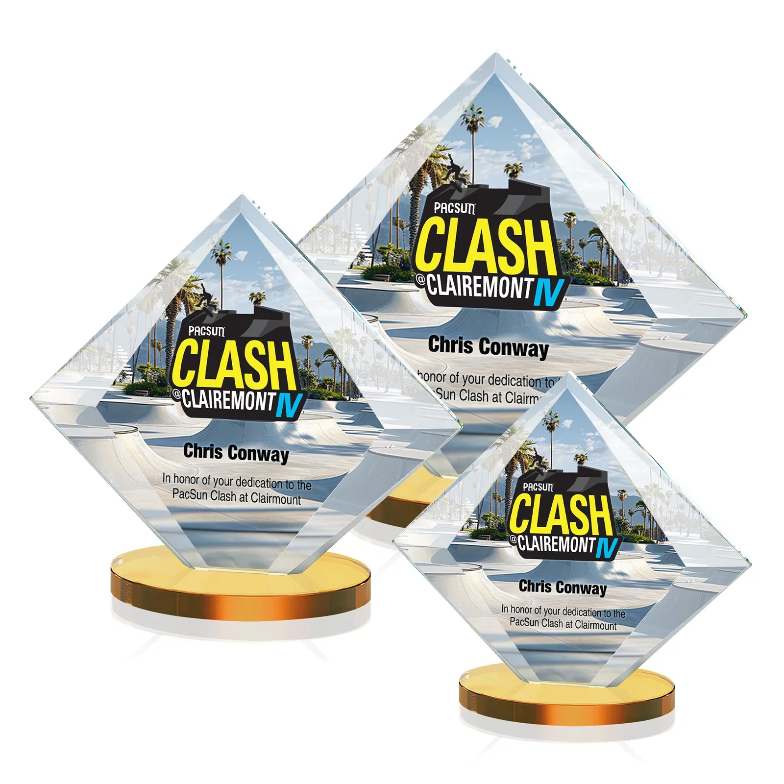 Branded Starfire Crystal Diamond Award on a Broad-Beveled Round Base for corporate award ceremonies
