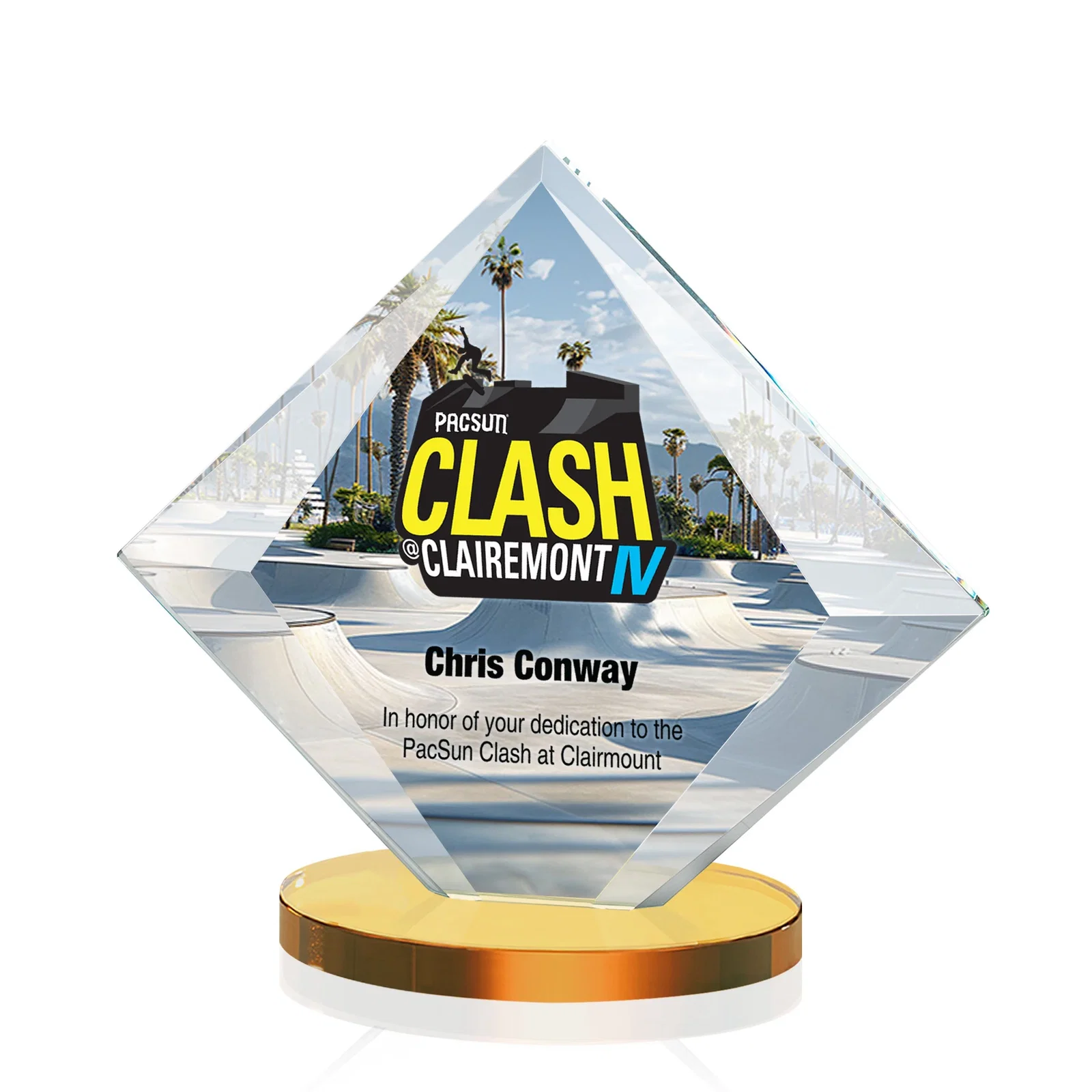 Branded Starfire Crystal Diamond Award on a Broad-Beveled Round Base for service anniversary gifts