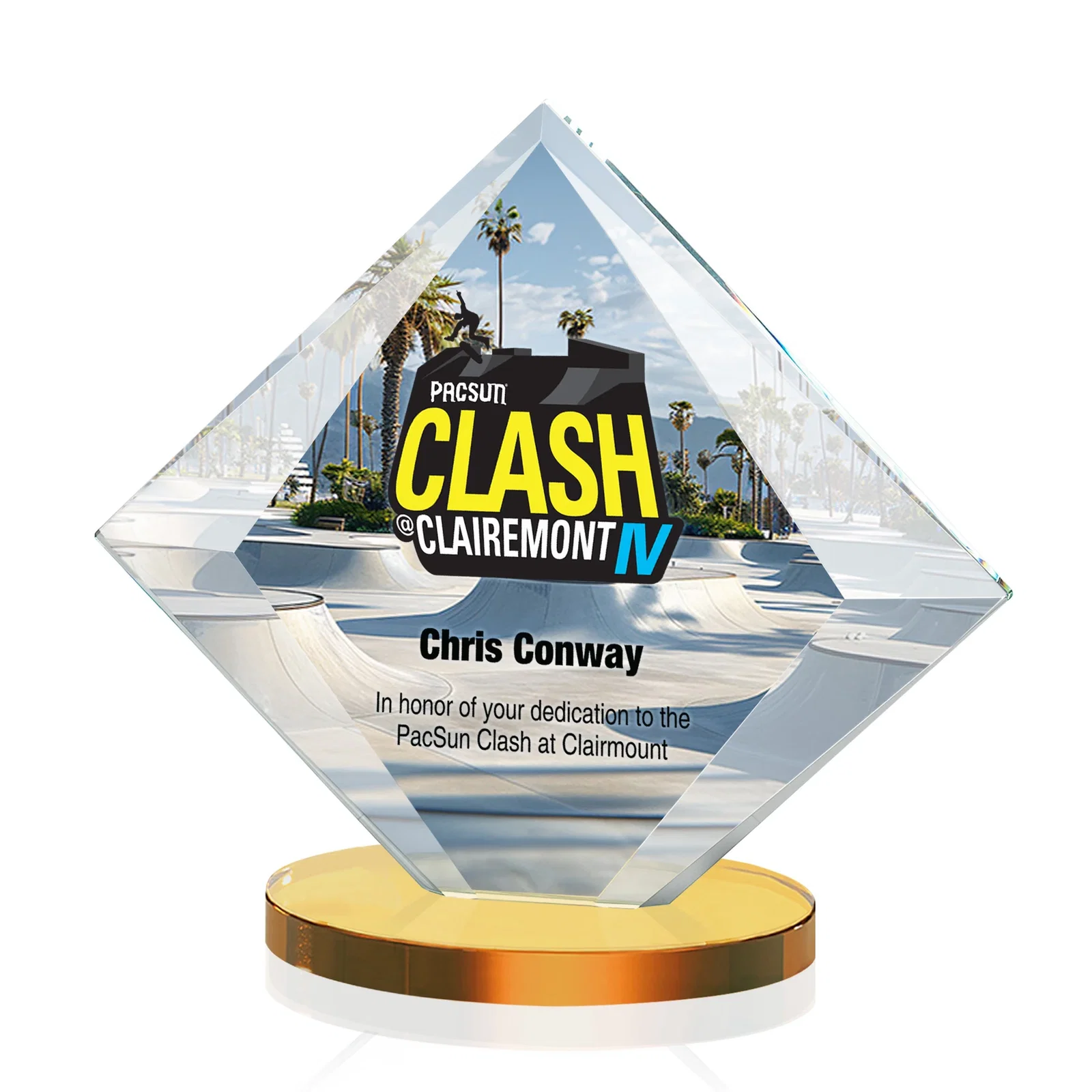 Branded Starfire Crystal Diamond Award on a Broad-Beveled Round Base for sales achievement awards