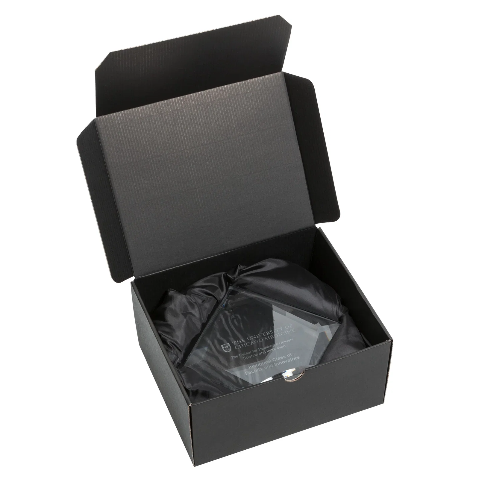 Custom Starfire Crystal Diamond Award on a Broad-Beveled Round Base for retirement presentations