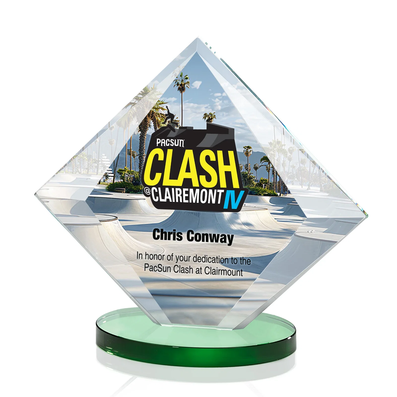 Branded Starfire Crystal Diamond Award on a Broad-Beveled Round Base for graduation ceremonies