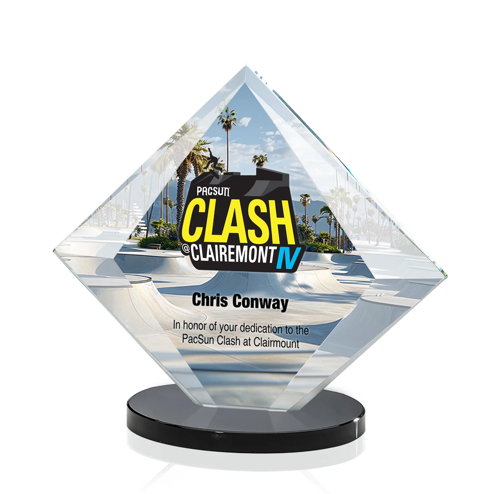 Branded Starfire Crystal Diamond Award on a Broad-Beveled Round Base for dealer and partner awards