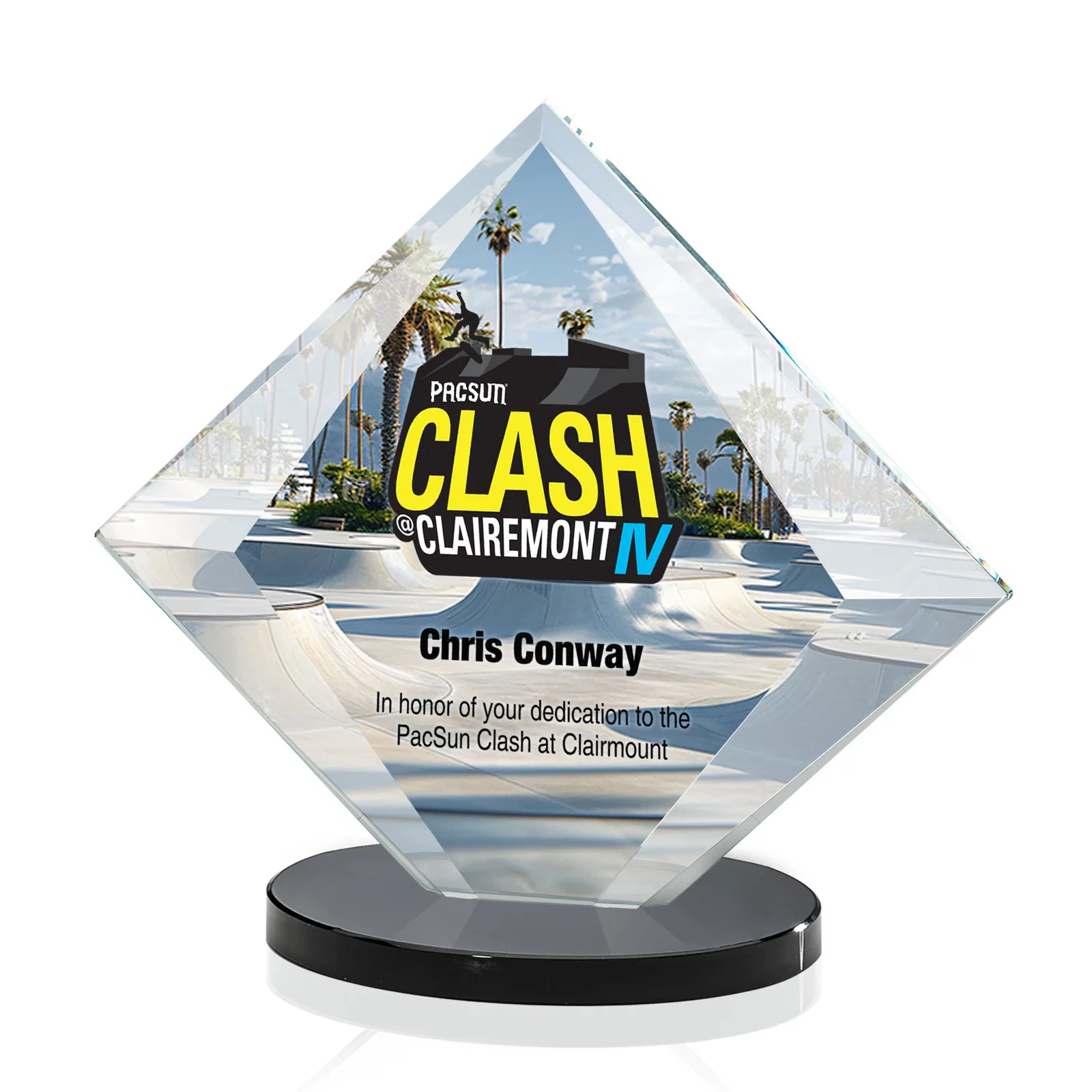 Branded Starfire Crystal Diamond Award on a Broad-Beveled Round Base for company anniversary events