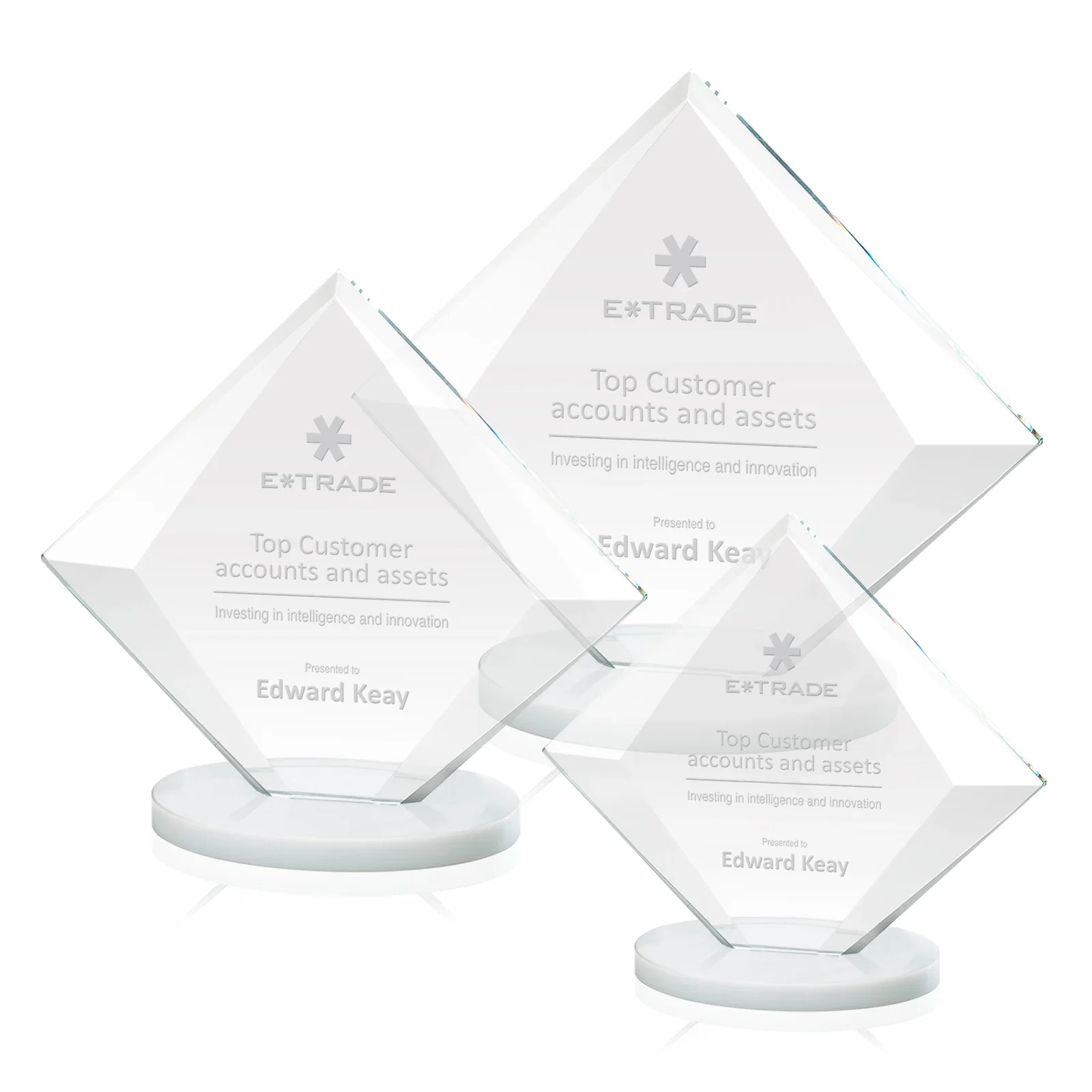 Custom Starfire Crystal Diamond Award on a Broad-Beveled Round Base for team milestone celebrations
