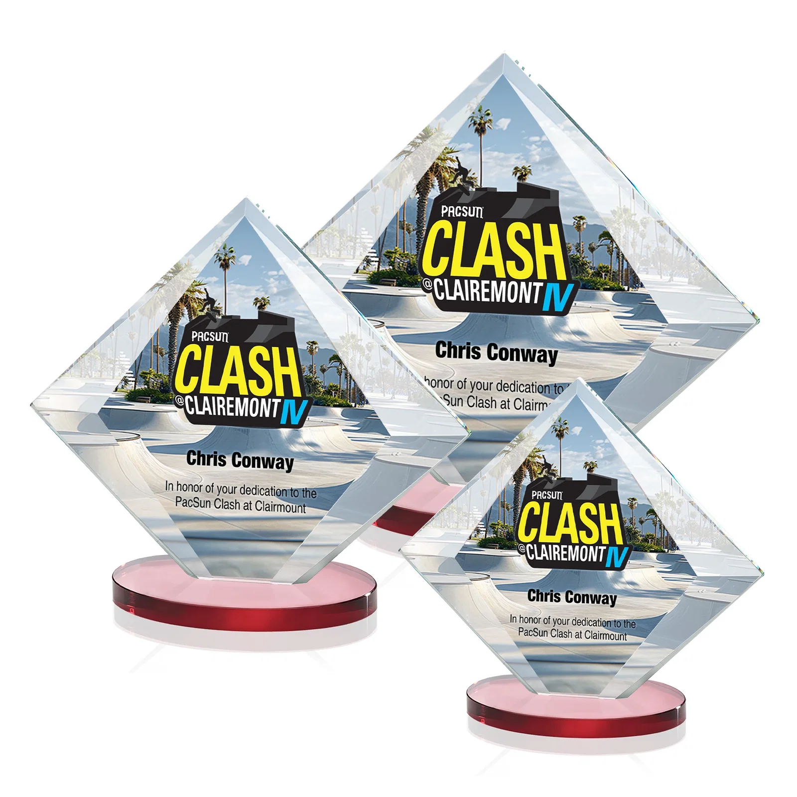Custom printed Starfire Crystal Diamond Award on a Broad-Beveled Round Base for team milestone celebrations