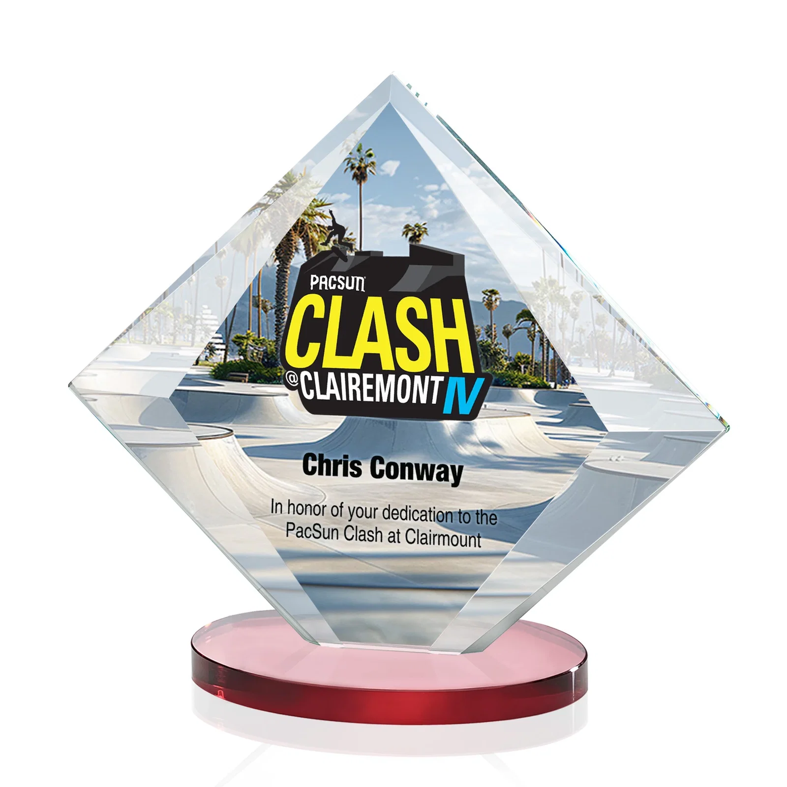 Custom printed Starfire Crystal Diamond Award on a Broad-Beveled Round Base for graduation ceremonies