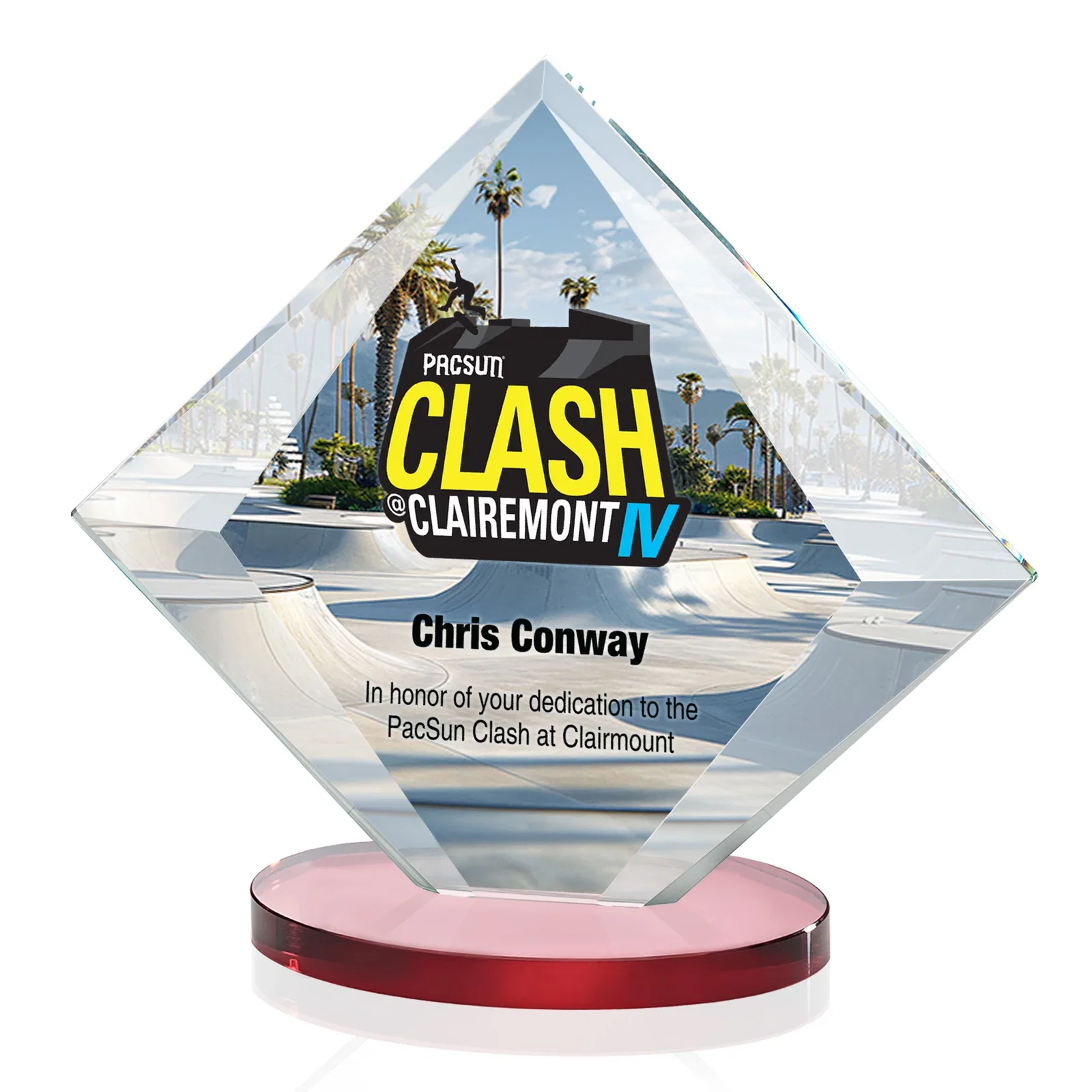 Custom printed Starfire Crystal Diamond Award on a Broad-Beveled Round Base for safety achievement programs
