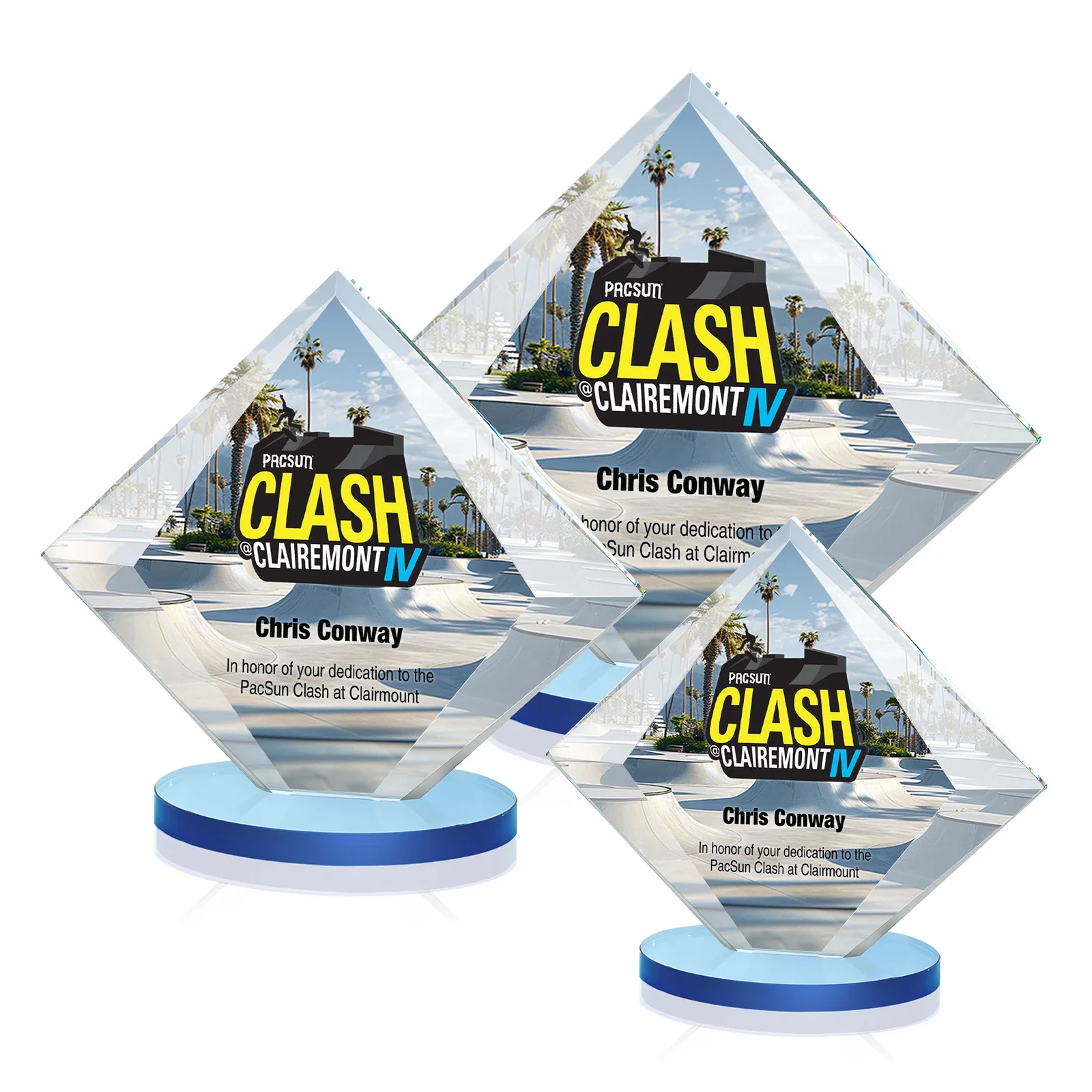 Custom printed Starfire Crystal Diamond Award on a Broad-Beveled Round Base for volunteer appreciation