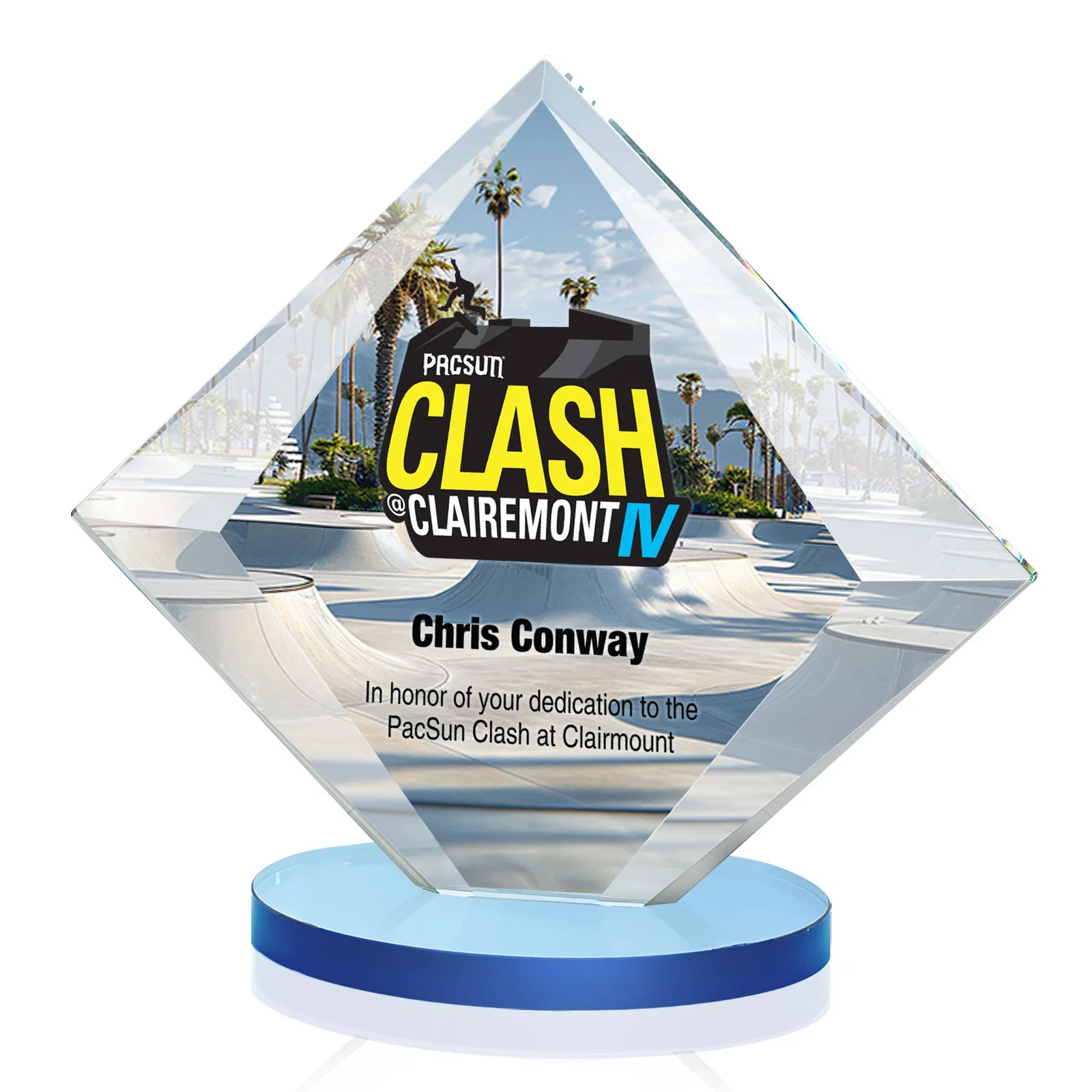 Customized Starfire Crystal Diamond Award on a Broad-Beveled Round Base for employee recognition