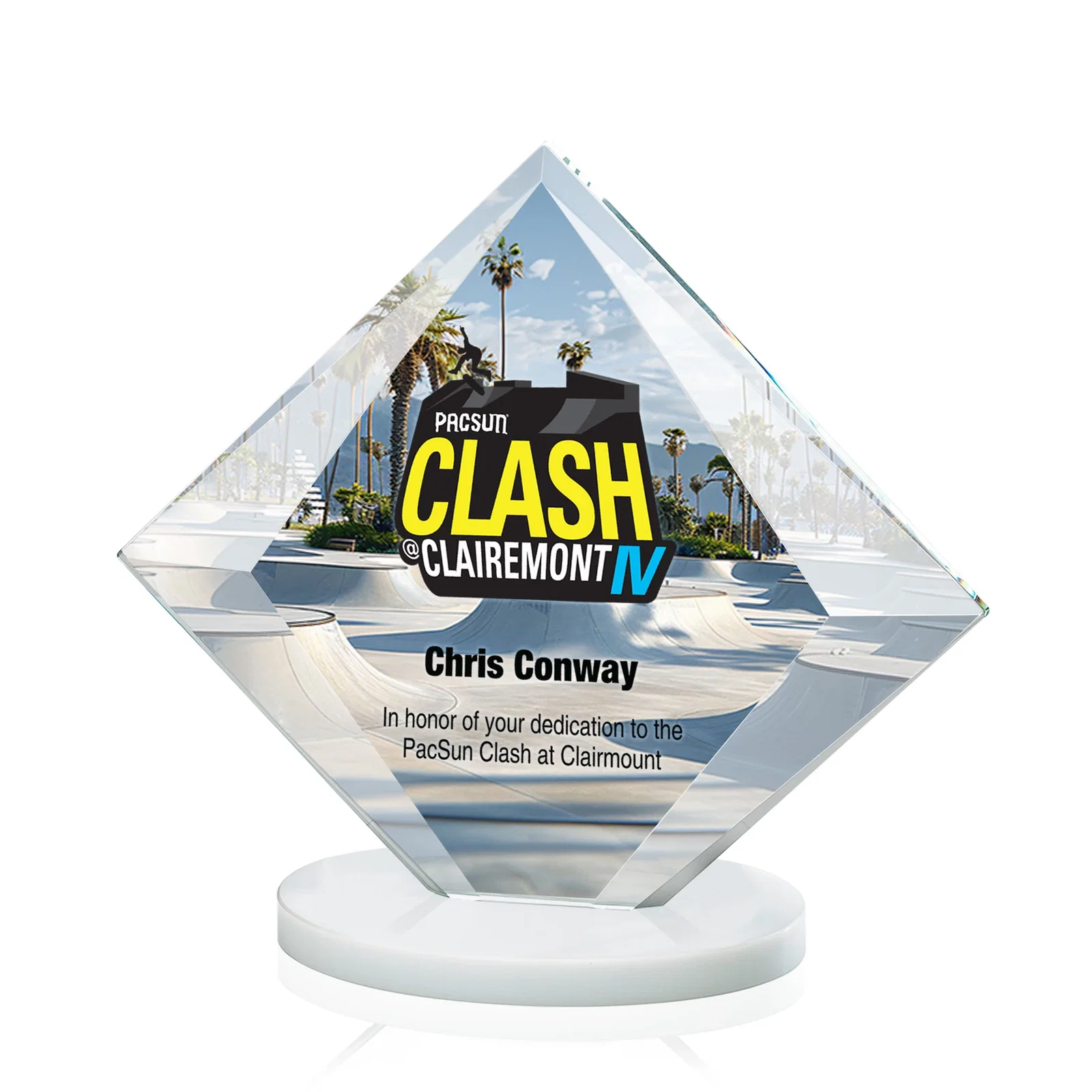 Customized Starfire Crystal Diamond Award on a Broad-Beveled Round Base for service anniversary gifts