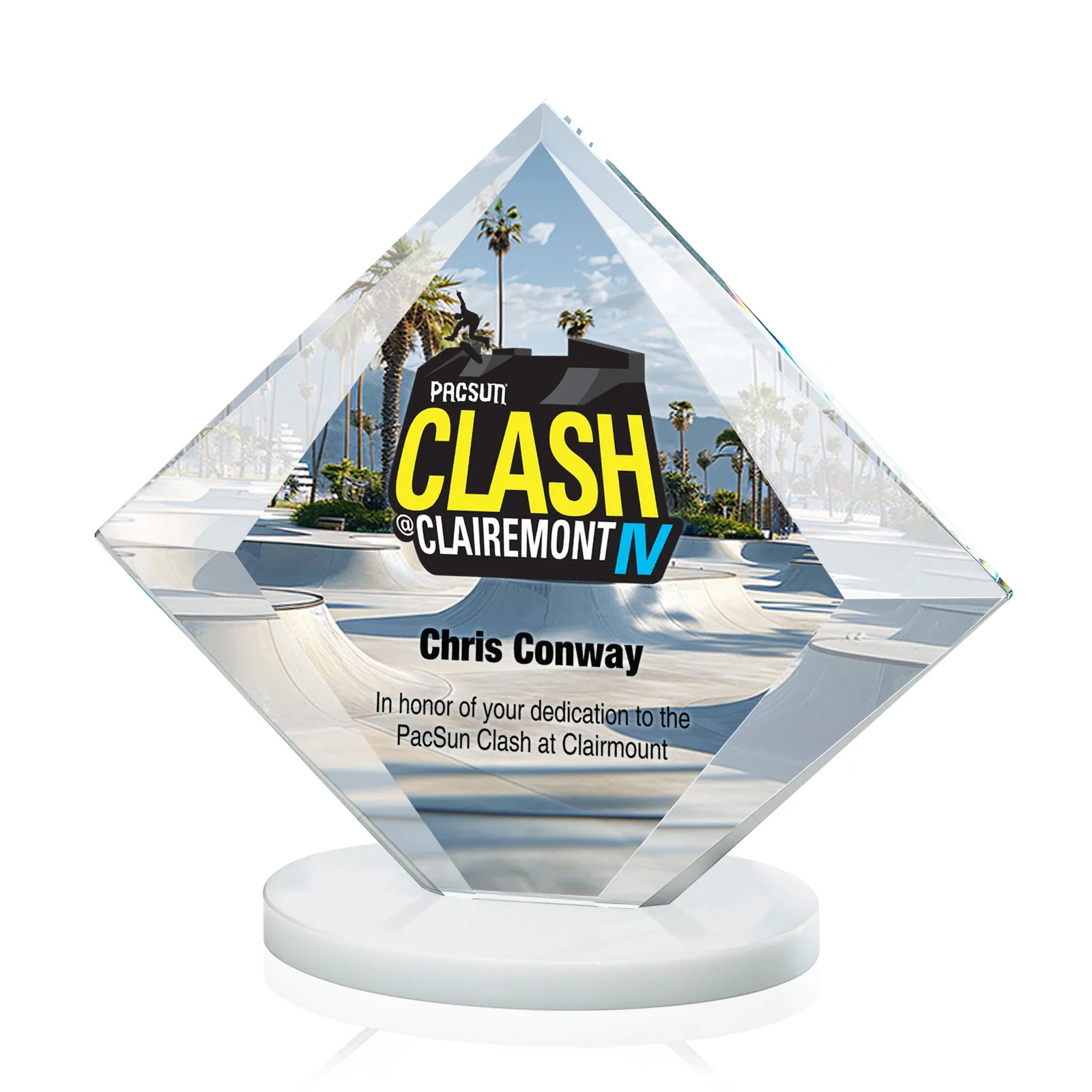 Customized Starfire Crystal Diamond Award on a Broad-Beveled Round Base for sales achievement awards
