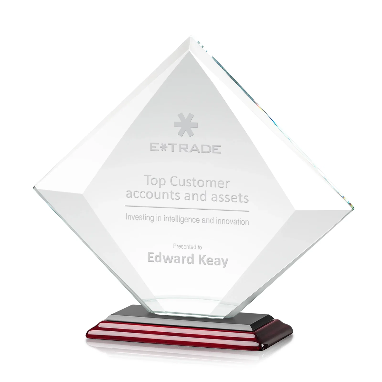 Customized Starfire Crystal Diamond Award on a Broad-Beveled Round Base for graduation ceremonies