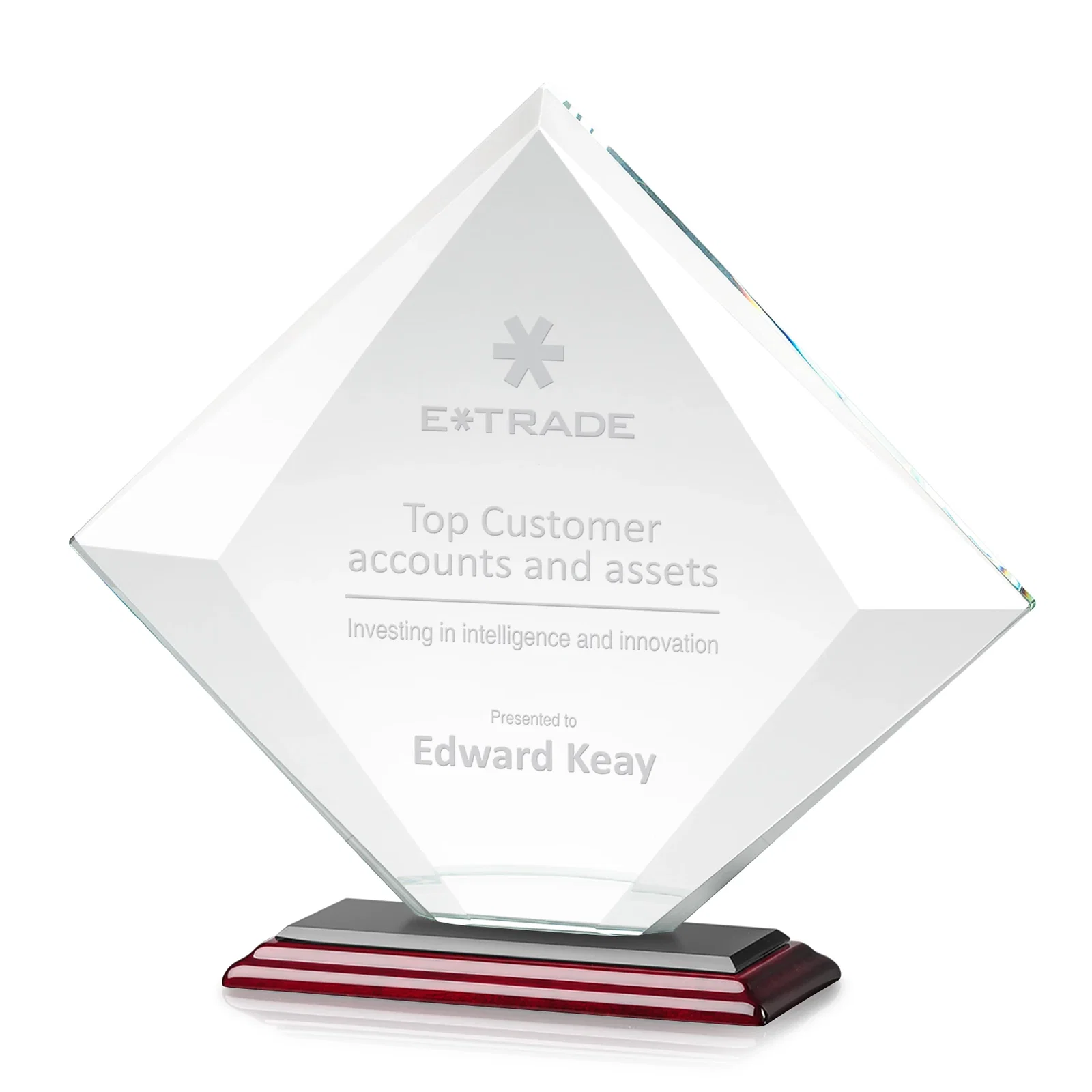 Customized Starfire Crystal Diamond Award on a Broad-Beveled Round Base for safety achievement programs